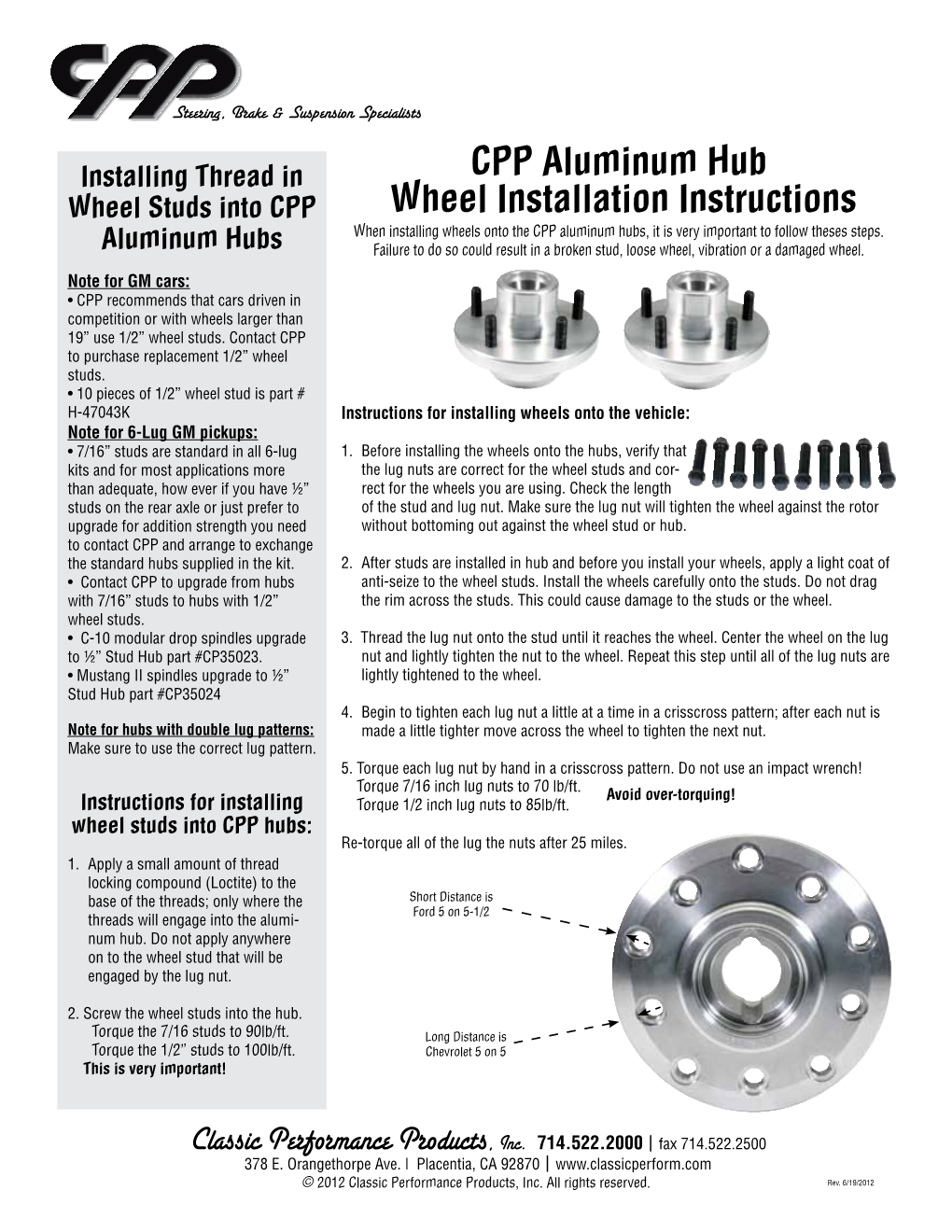 CPP Aluminum Hub Wheel Installation Instructions