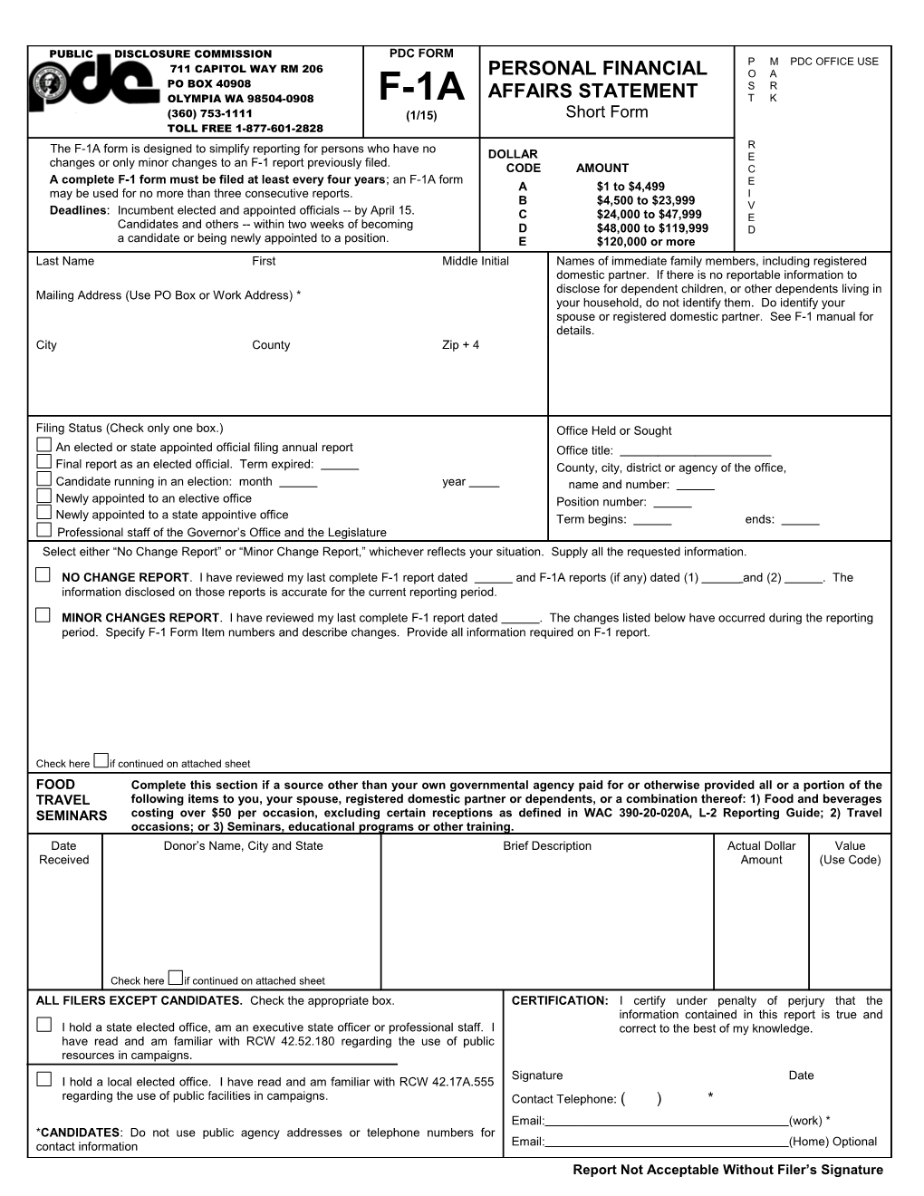 Personal Financial Affairs Statement (Short Form)