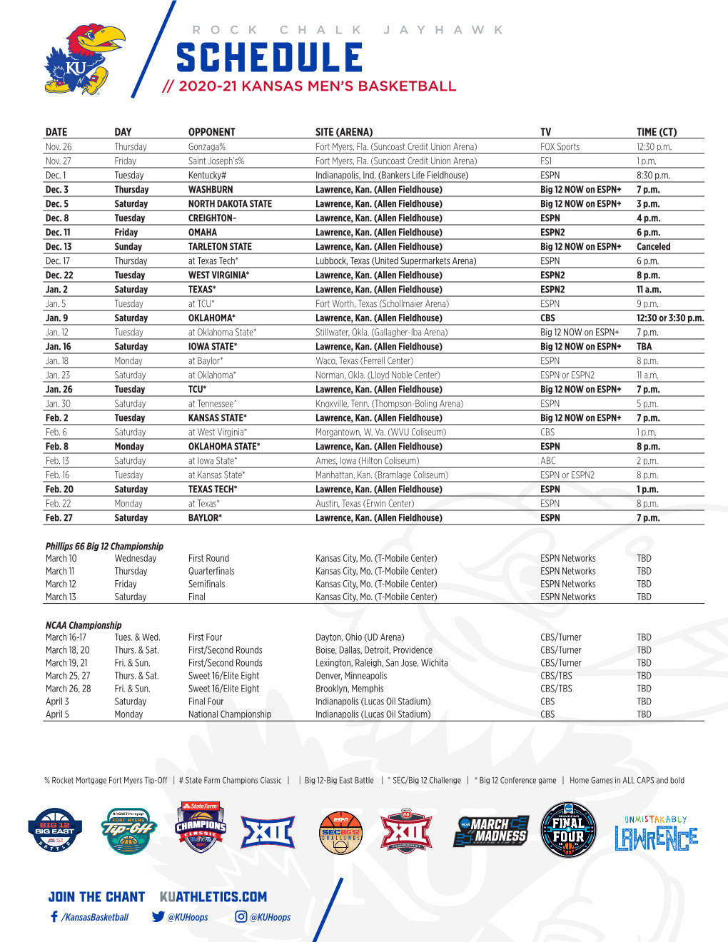 Schedule // 2020-21 Kansas Men’S Basketball