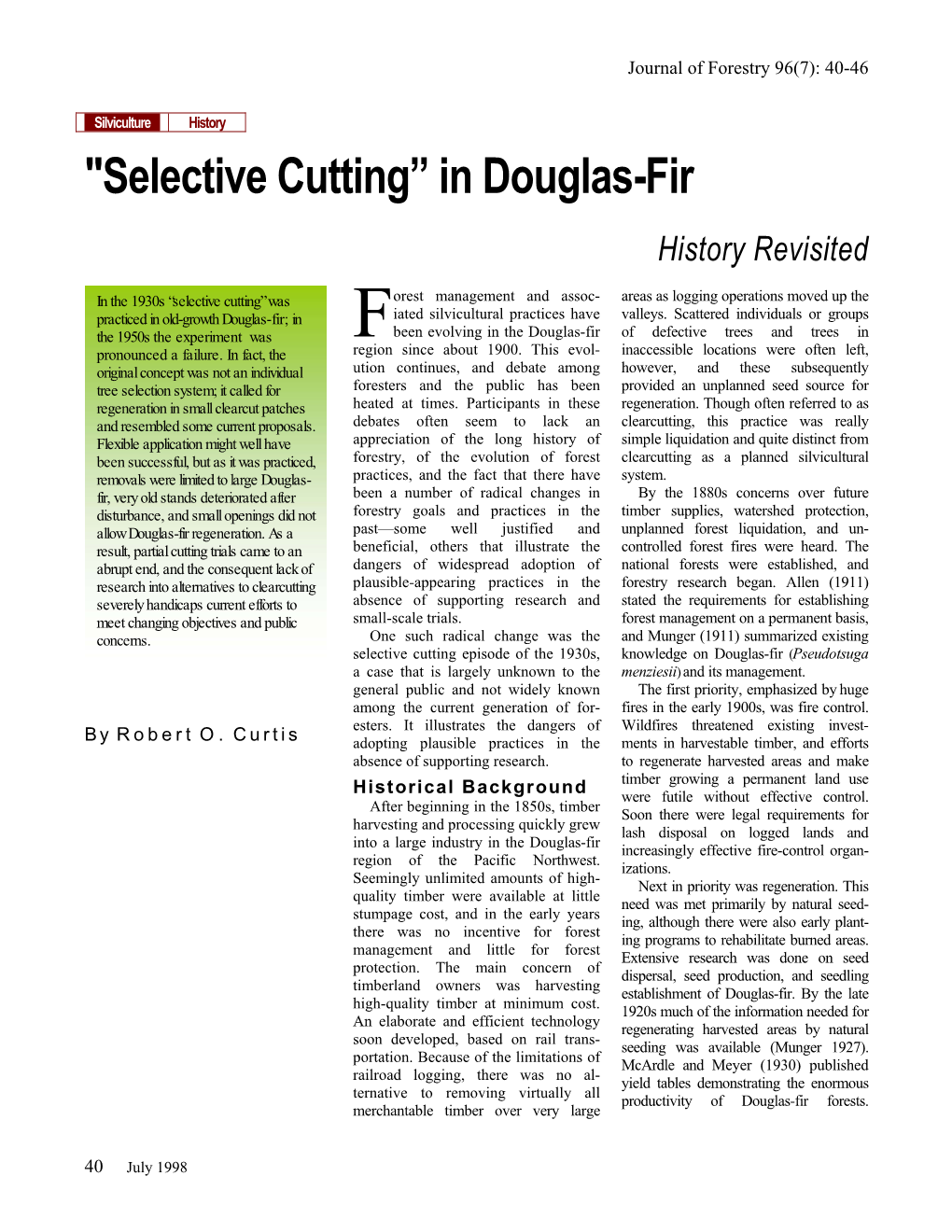 Selective Cutting” in Douglas-Fir: History Revisited