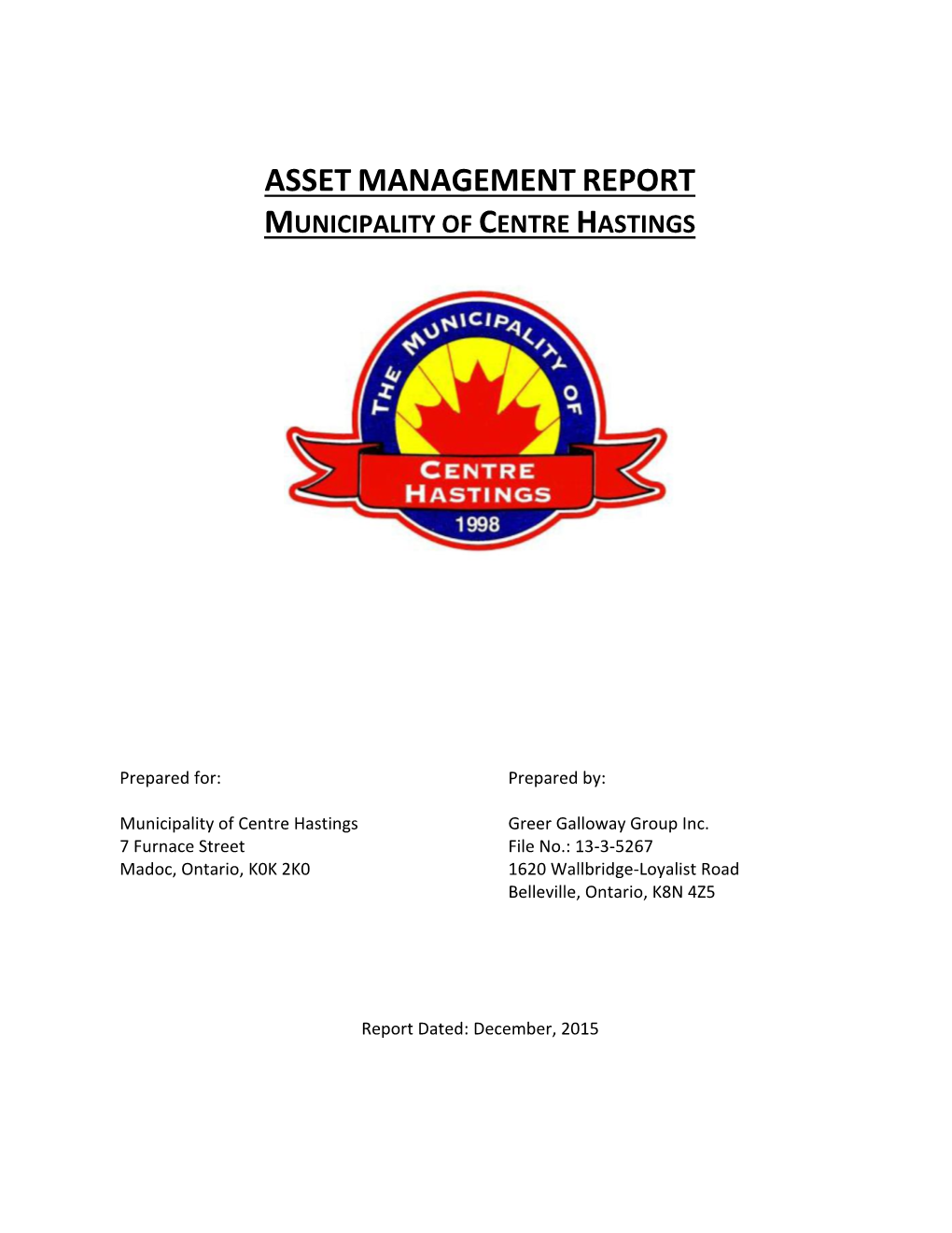 Asset Management Report Municipality of Centre Hastings
