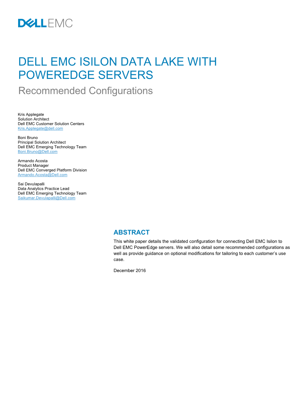 DELL EMC ISILON DATA LAKE with POWEREDGE SERVERS Recommended Configurations