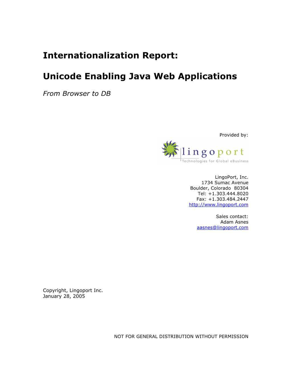 Internationalization Report: Unicode Enabling Java Web Applications