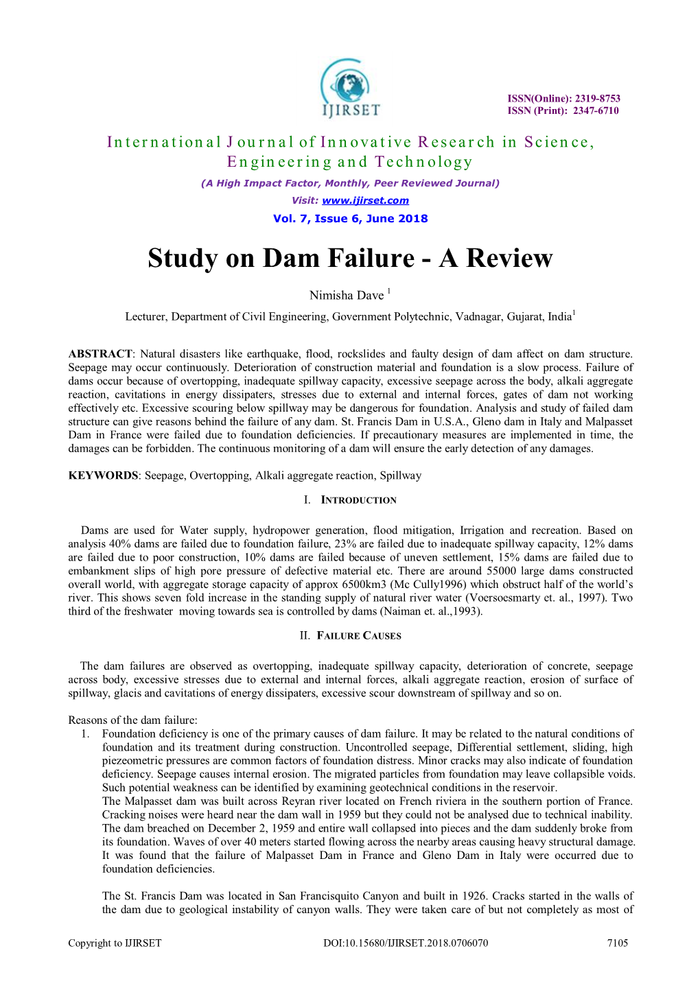 Study on Dam Failure - a Review
