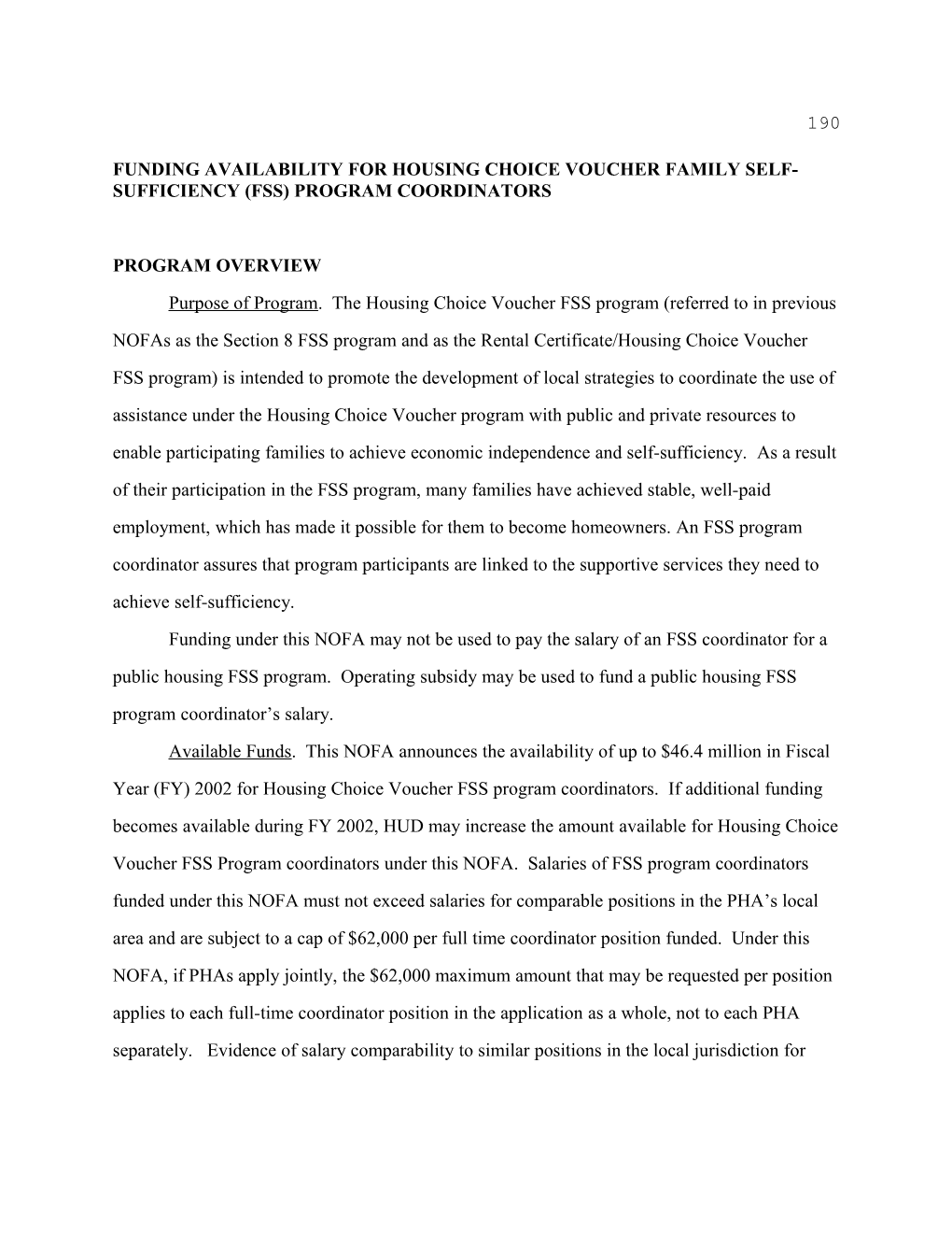 Funding Availability for Housing Choice Voucher Family Self-Sufficiency (Fss) Program