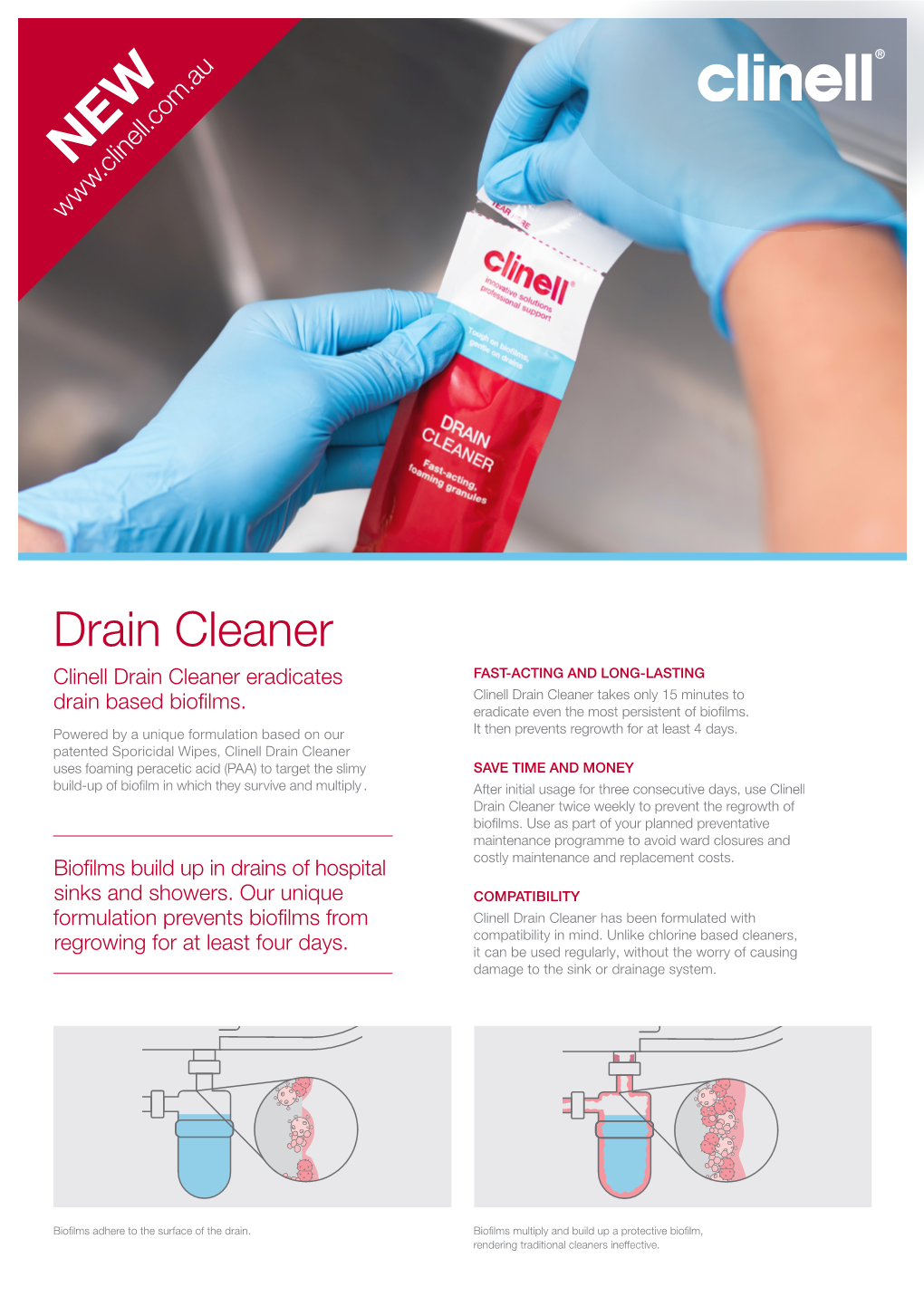 Drain Cleaner Clinell Drain Cleaner Eradicates FAST-ACTING and LONG-LASTING Clinell Drain Cleaner Takes Only 15 Minutes to Drain Based Biofilms