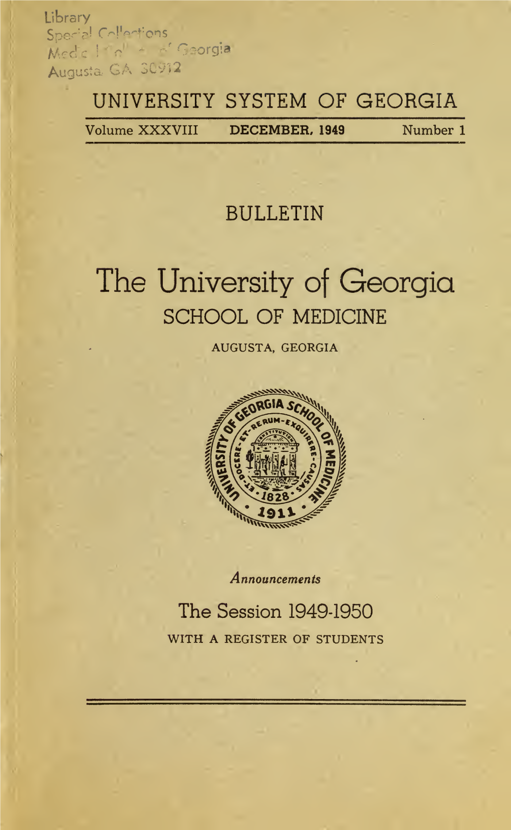 Bulletin: the University of Georgia School of Medicine, 1949-1950