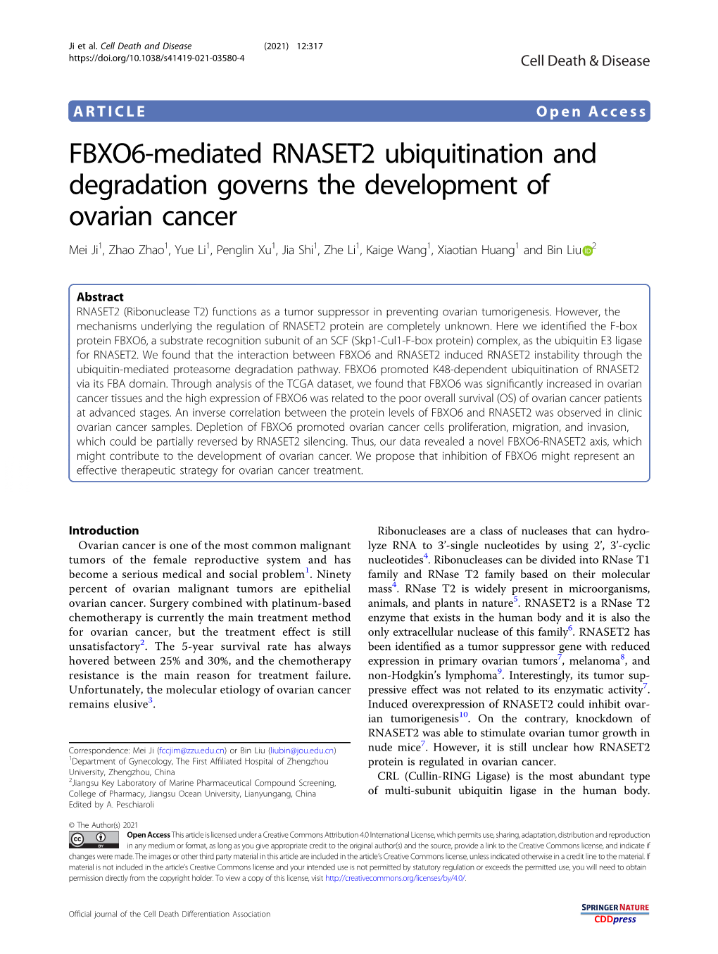 FBXO6-Mediated RNASET2 Ubiquitination and Degradation