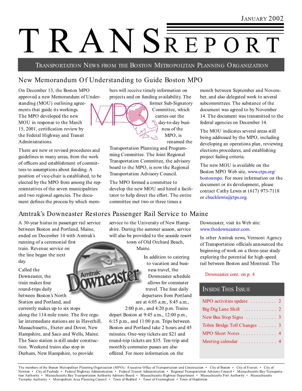 Transreport Transportation News from the Boston Metropolitan Planning Organization