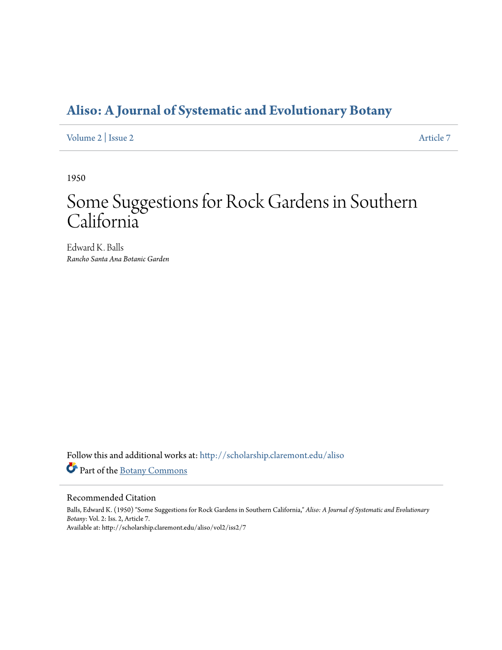 Some Suggestions for Rock Gardens in Southern California Edward K