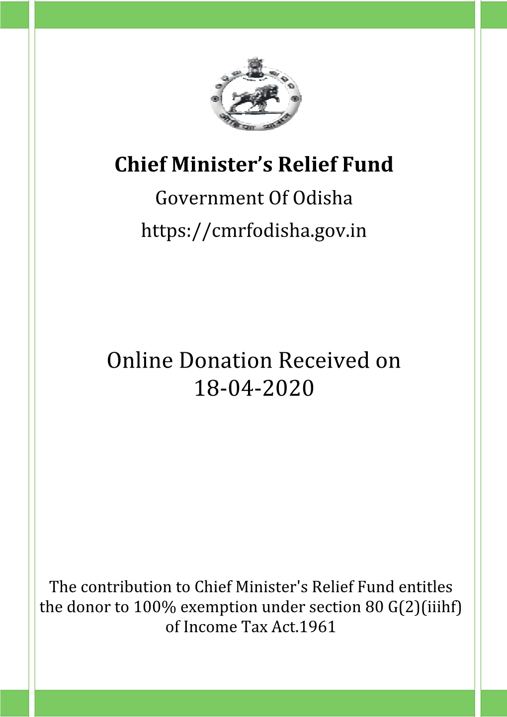 Online Donation Re Donation Received on 18-04-2020 On