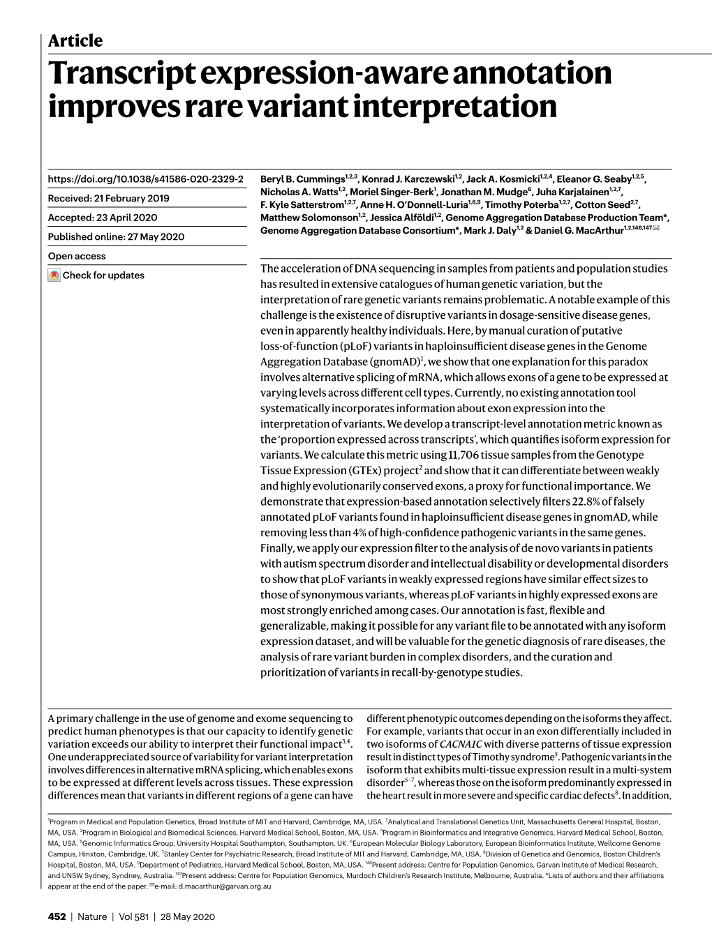 Transcript Expression-Aware Annotation Improves Rare Variant Interpretation