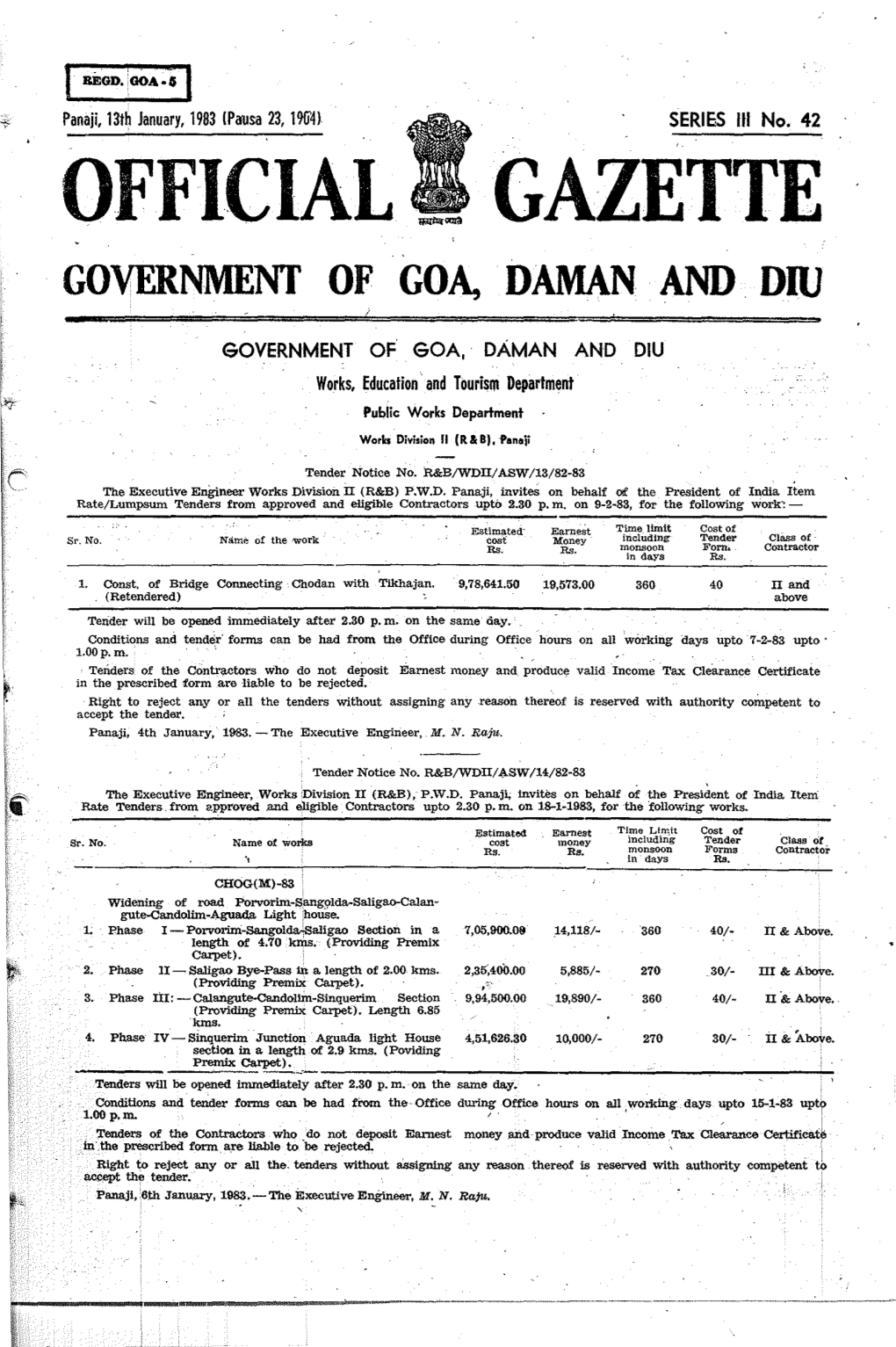 Official Gazette Government of Goa, Daman And
