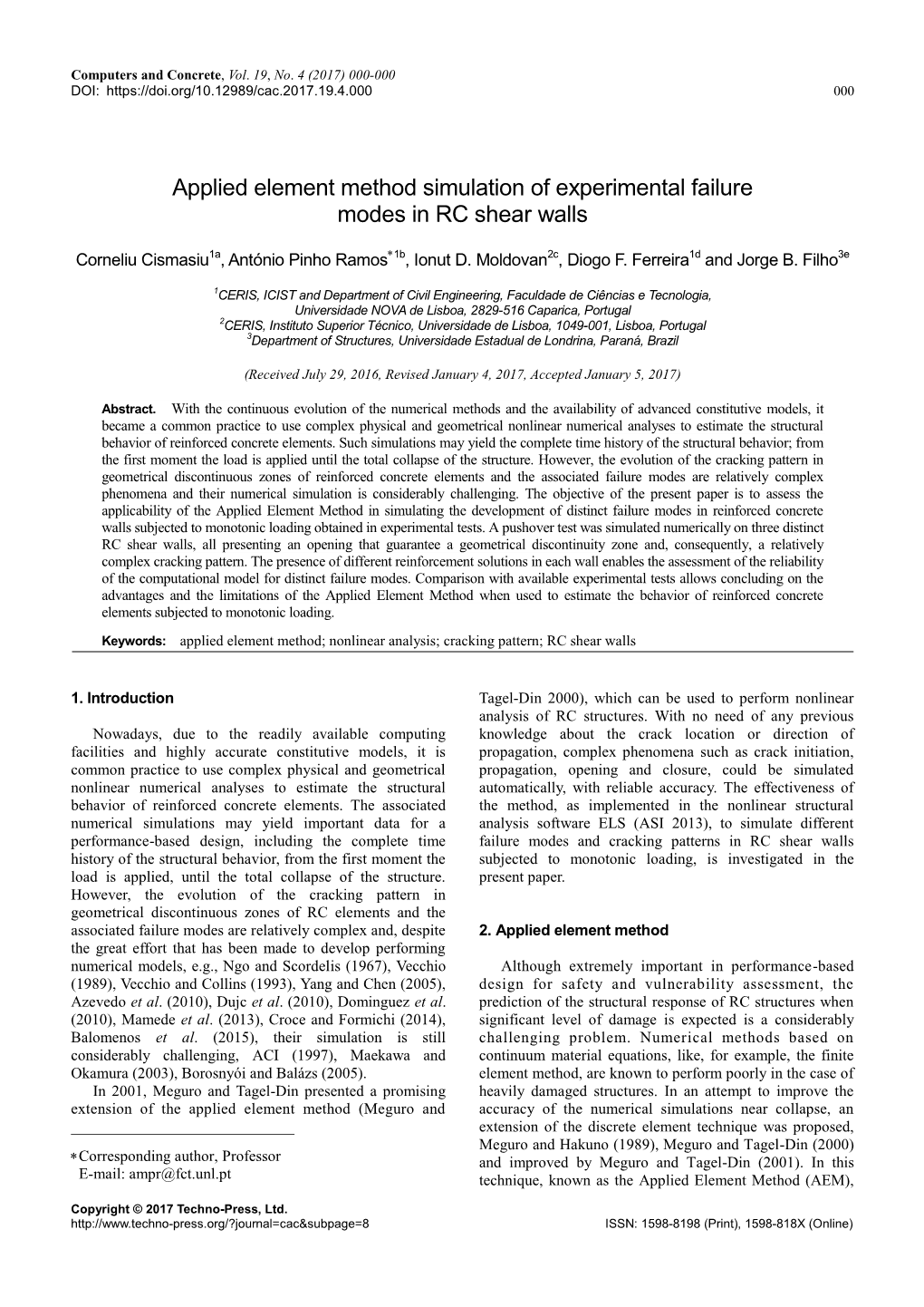 Applied Element Method Simulation of Experimental Failure Modes in RC Shear Walls