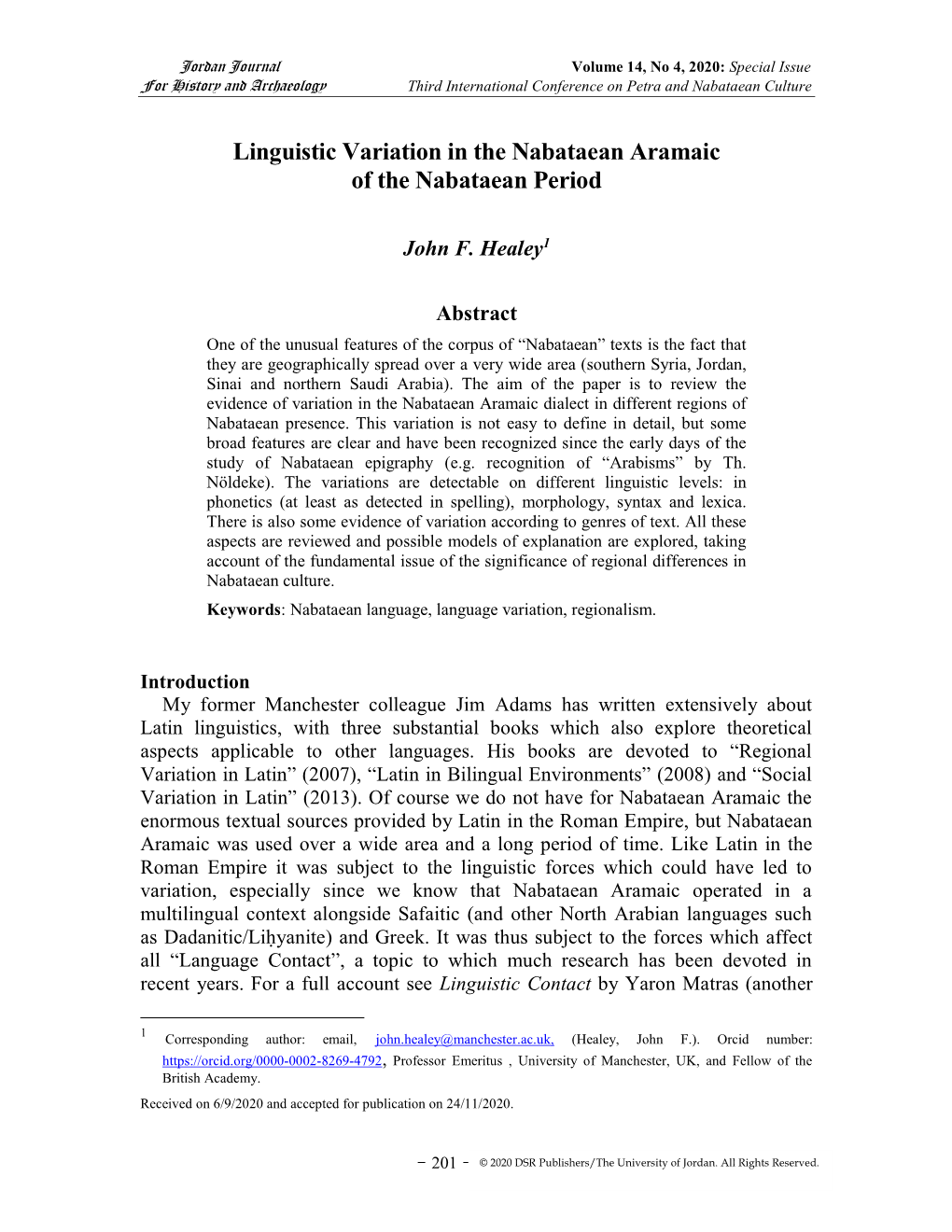 Linguistic Variation in the Nabataean Aramaic of the Nabataean Period