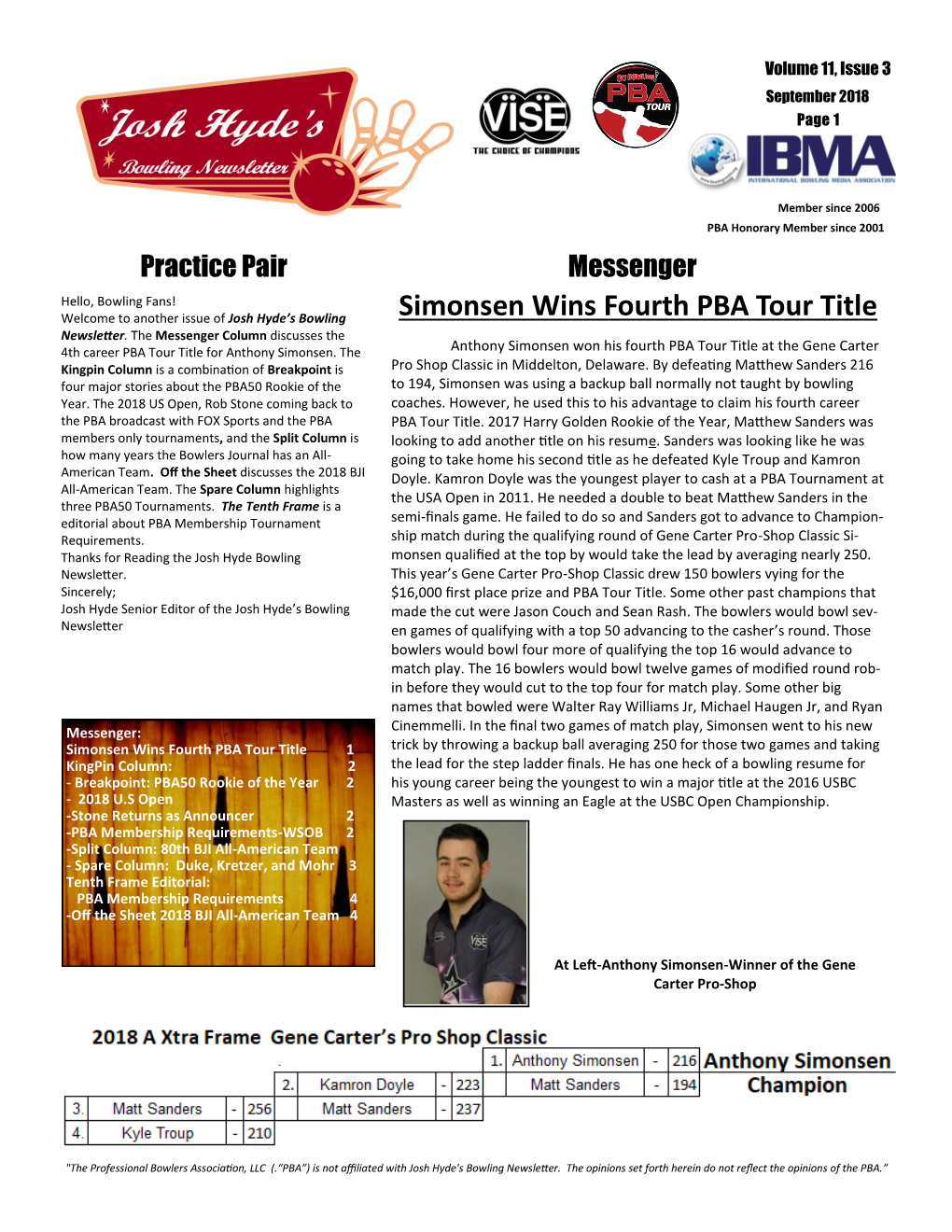 Simonsen Wins Fourth PBA Tour Title Newsletter