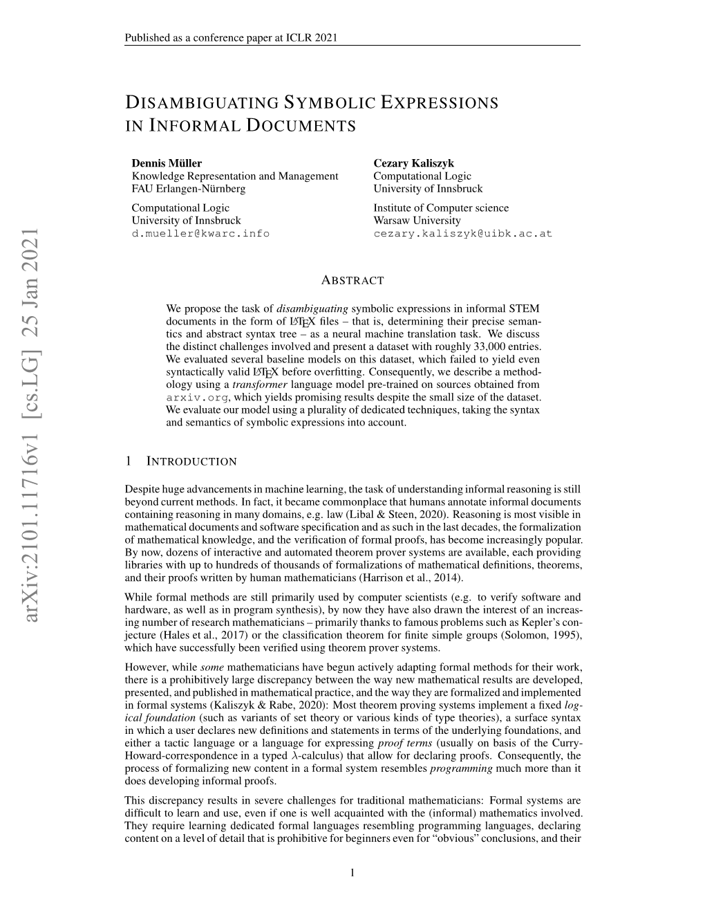 Disambiguating Symbolic Expressions in Informal Documents