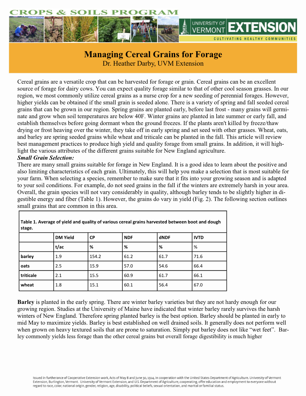 Managing Cereal Grains for Forage Dr