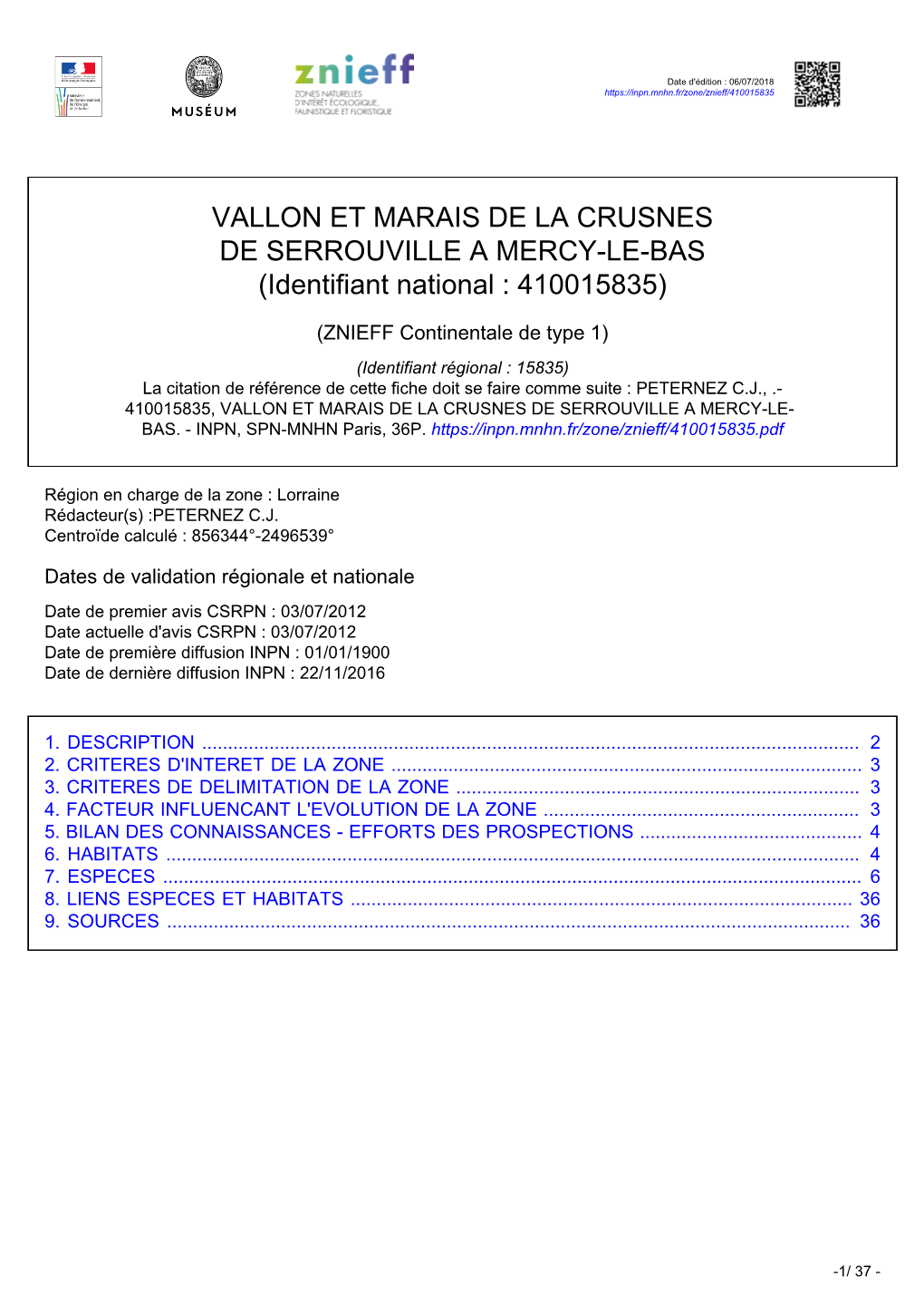 VALLON ET MARAIS DE LA CRUSNES DE SERROUVILLE a MERCY-LE-BAS (Identifiant National : 410015835)