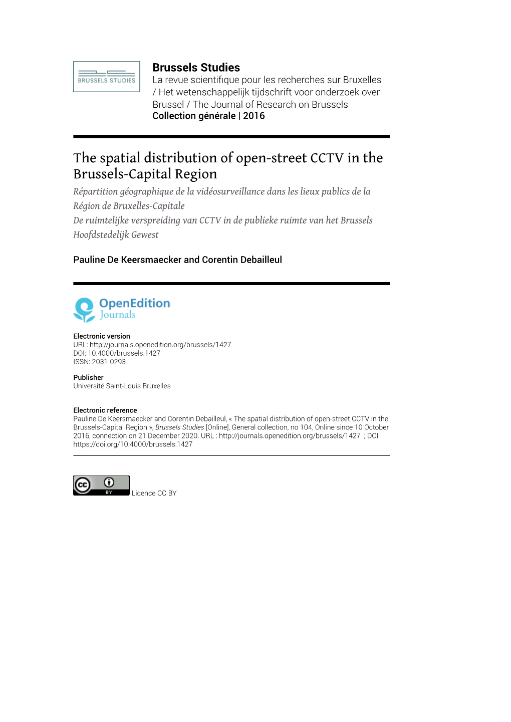 The Spatial Distribution of Open-Street CCTV in the Brussels-Capital Region