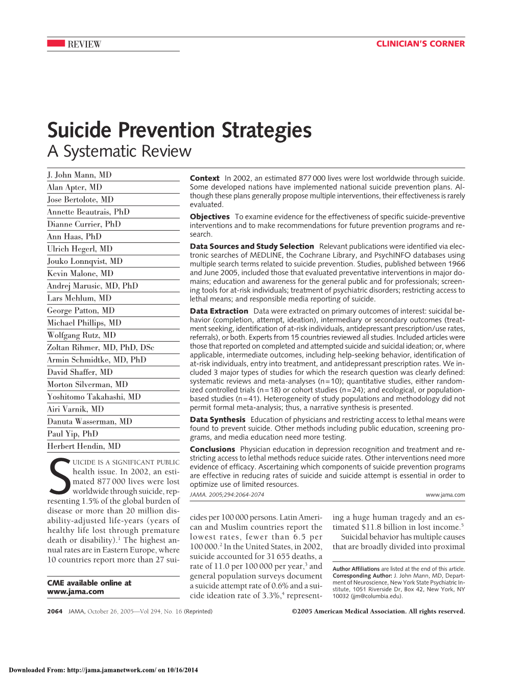 Suicide Prevention Systematic Review 2005