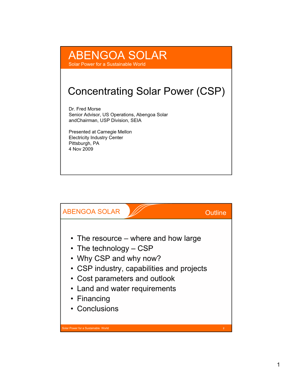 ABENGOA SOLAR Solar Power for a Sustainable World