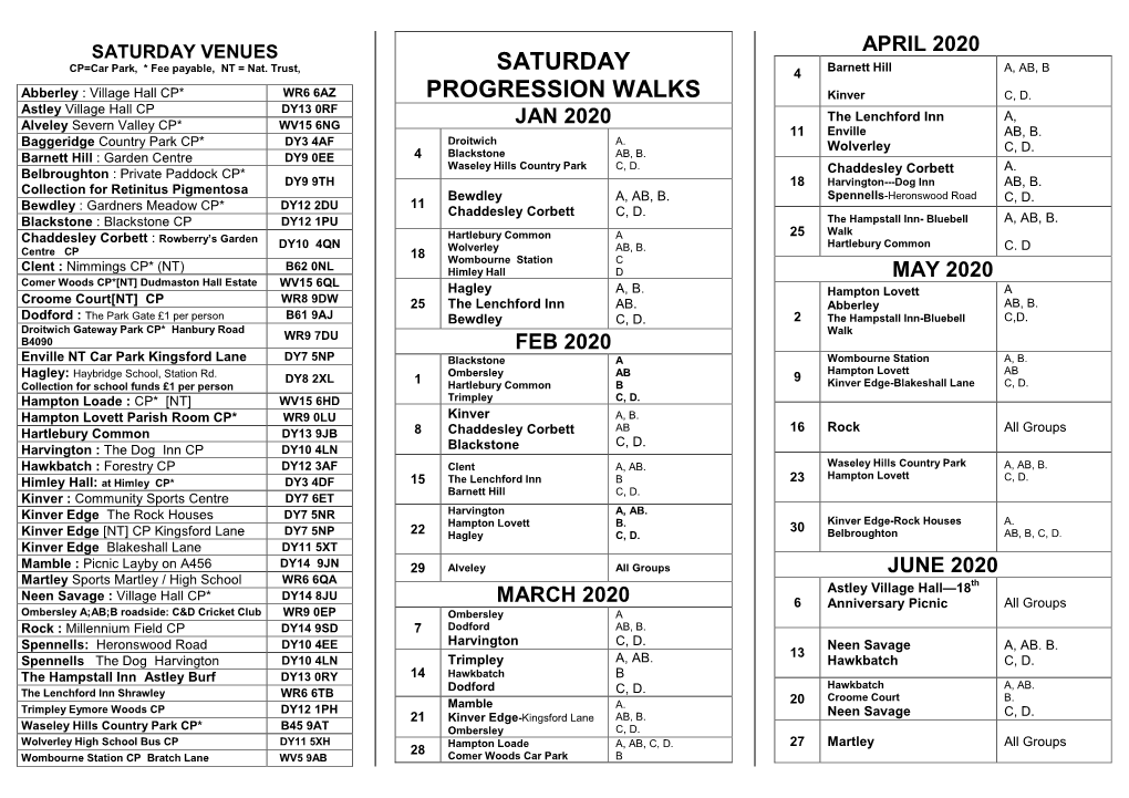 Saturday Progression Walks