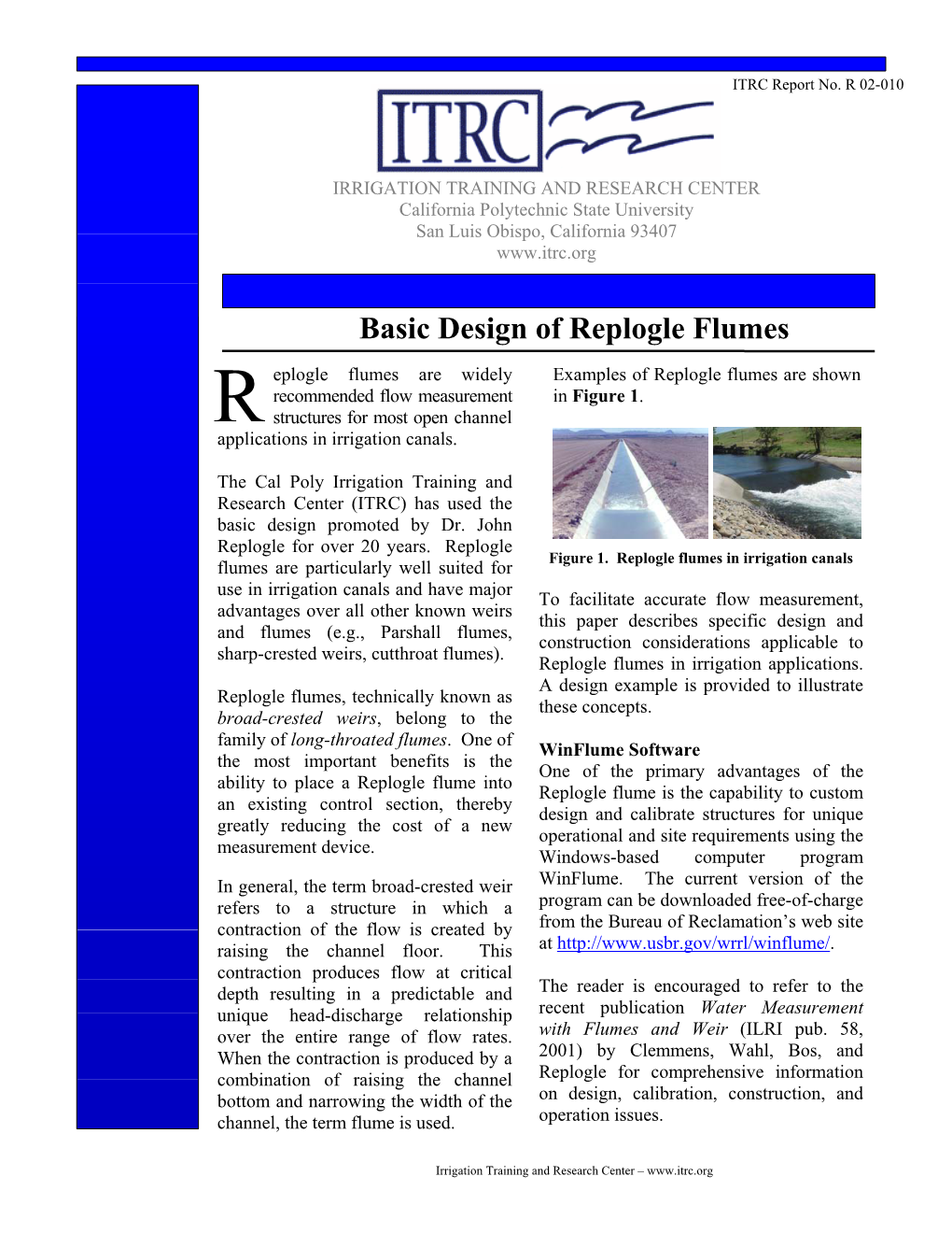 Basic Design of Replogle Flumes