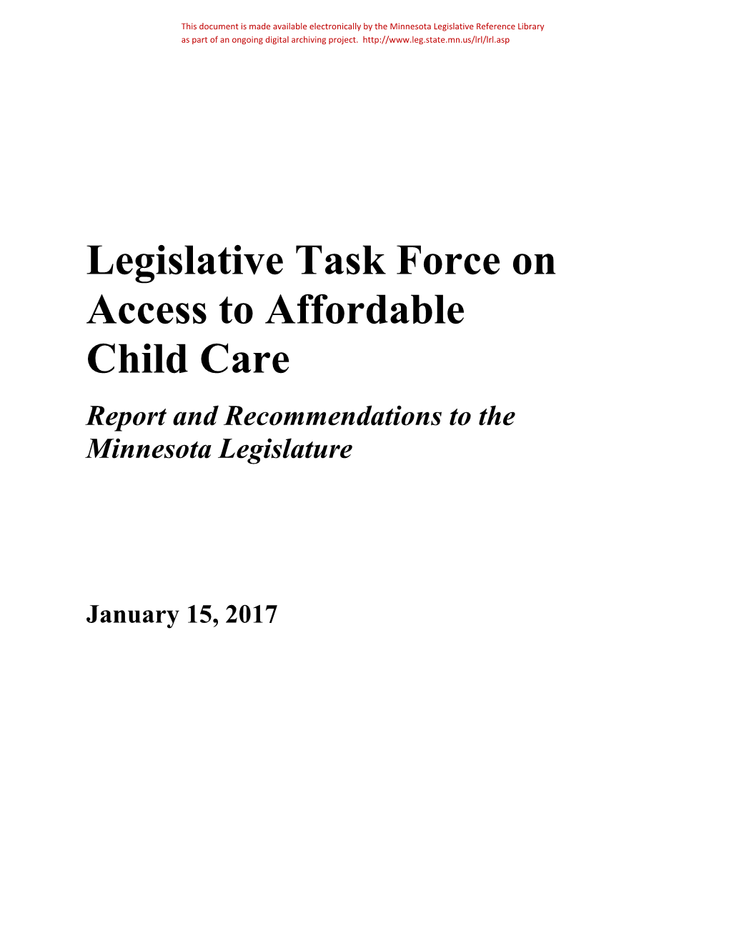 Legislative Task Force on Access to Affordable Child Care