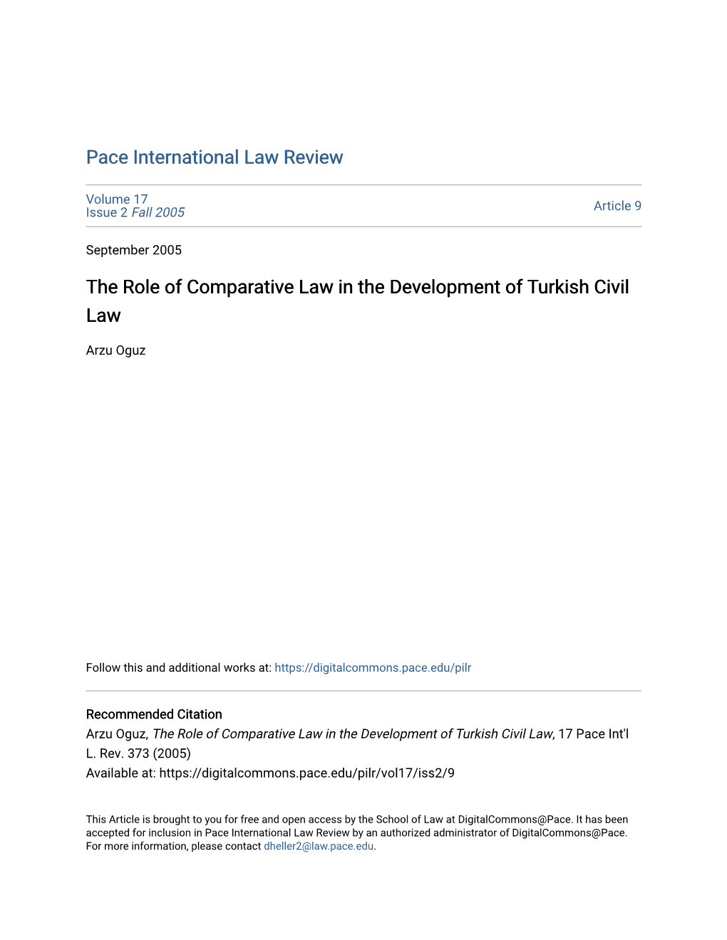 The Role of Comparative Law in the Development of Turkish Civil Law