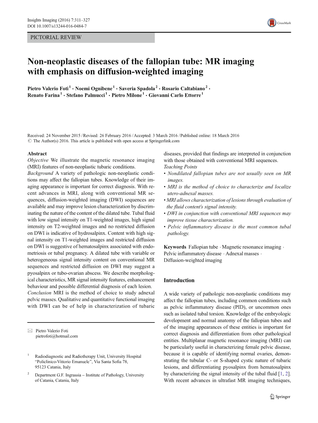 Non-Neoplastic Diseases of the Fallopian Tube: MR Imaging with Emphasis on Diffusion-Weighted Imaging