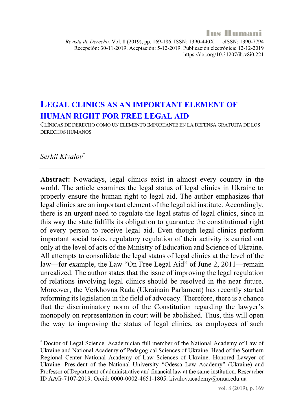 Legal Clinics As an Important Element of Human Right for Free Legal