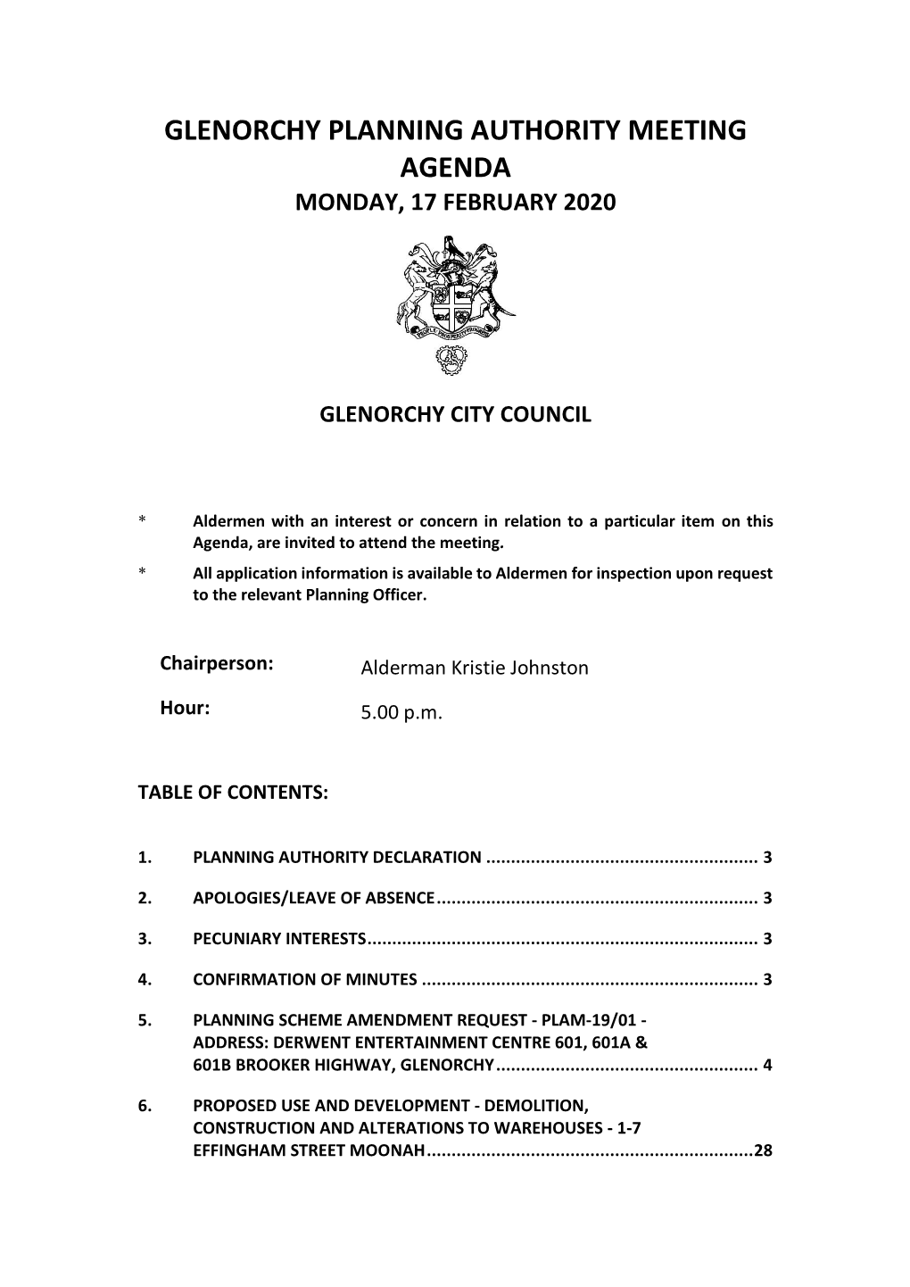 Agenda of Glenorchy Planning Authority Meeting