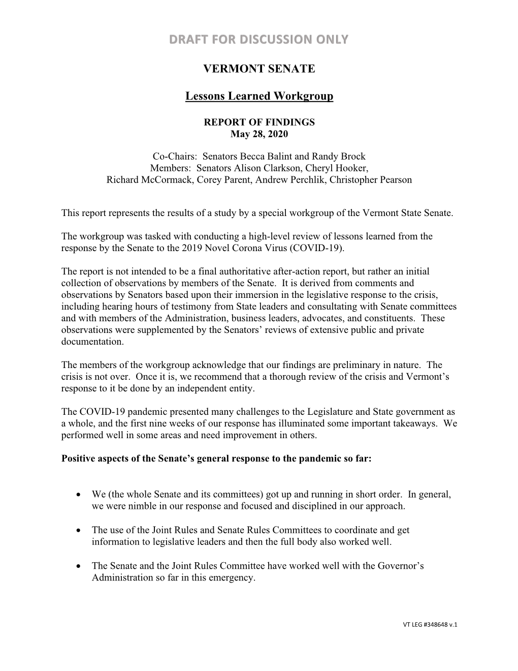 Randy Brock and Becca Balint: Lessons Learned Final Report