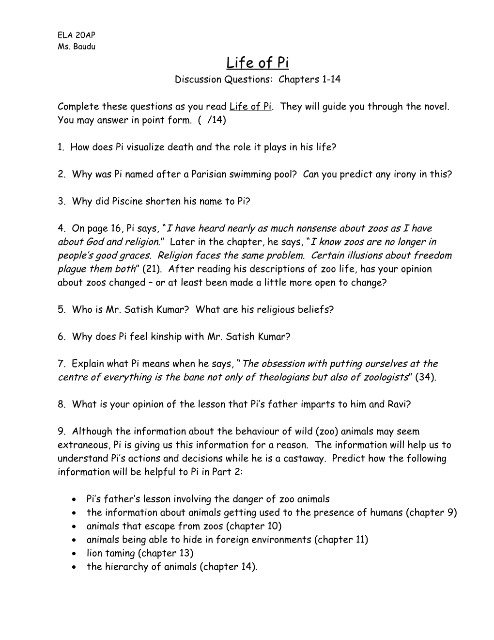 1. How Does Pi Visualize Death and the Role It Plays in His Life?