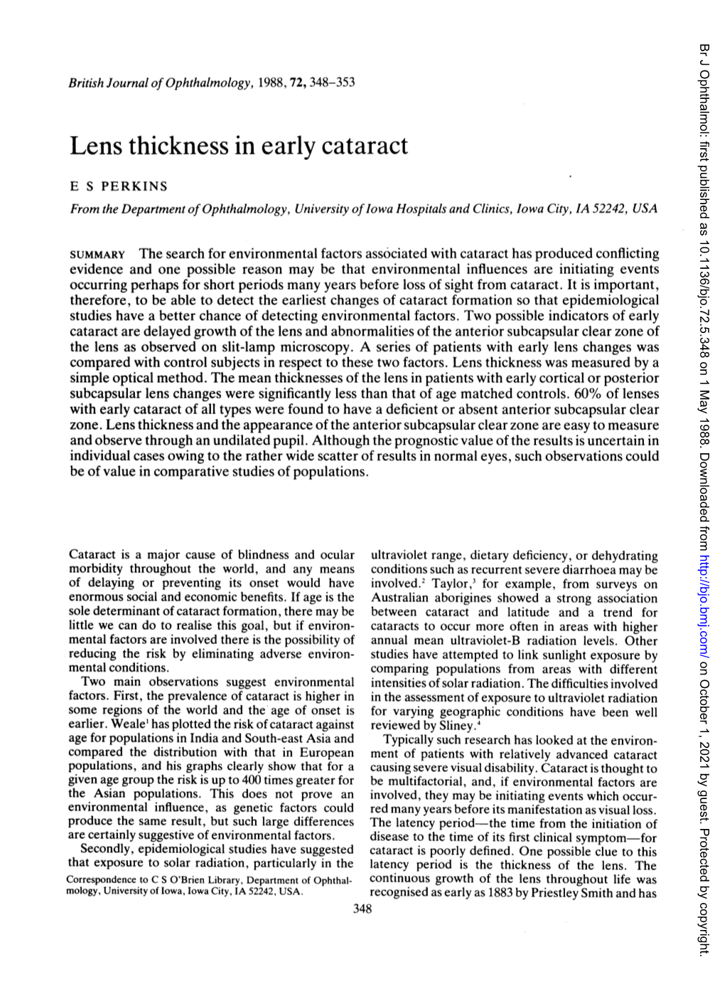Lens Thickness in Early Cataract