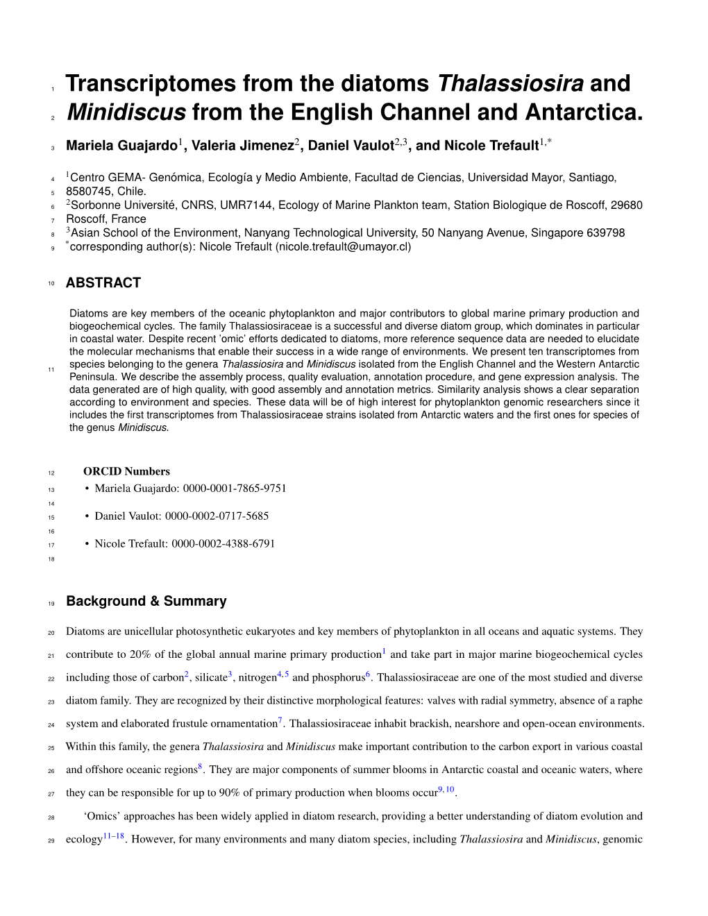 Transcriptomes from the Diatoms Thalassiosira and Minidiscus From