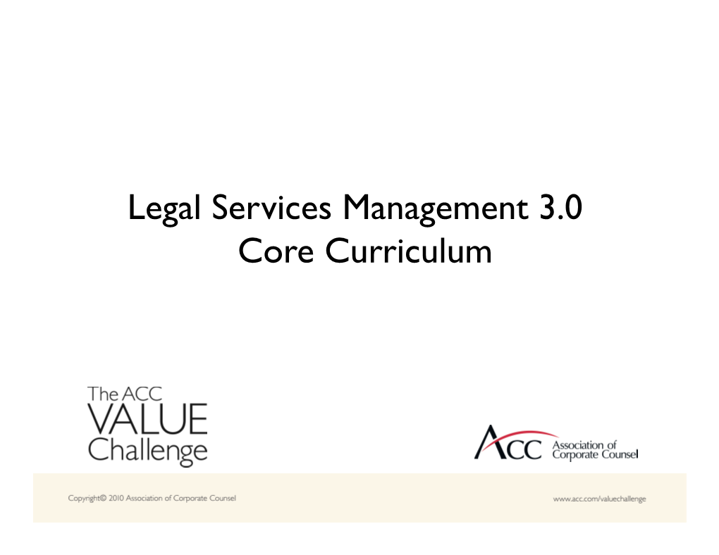 Legal Services Management 3.0 Core Curriculum