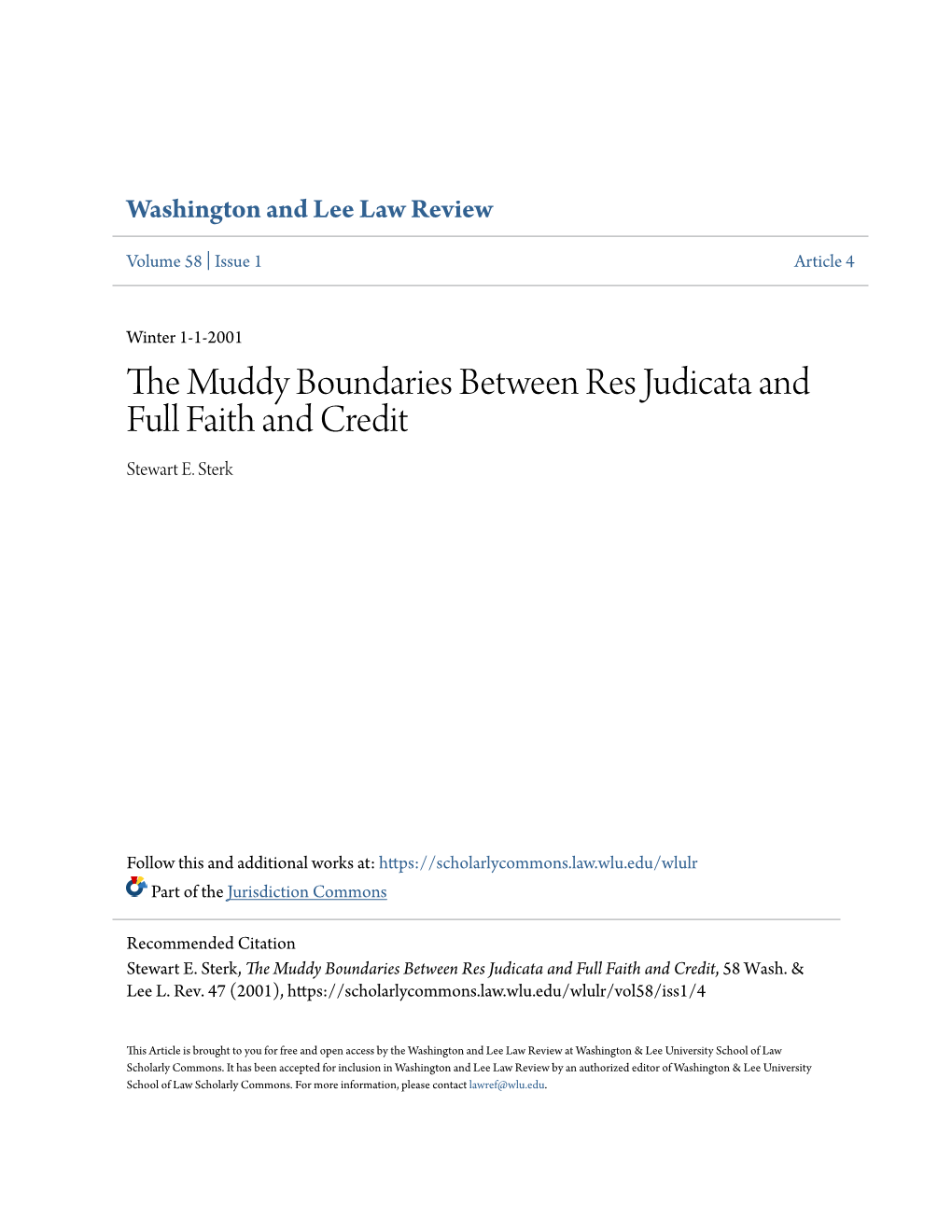 The Muddy Boundaries Between Res Judicata and Full Faith and Credit, 58 Wash