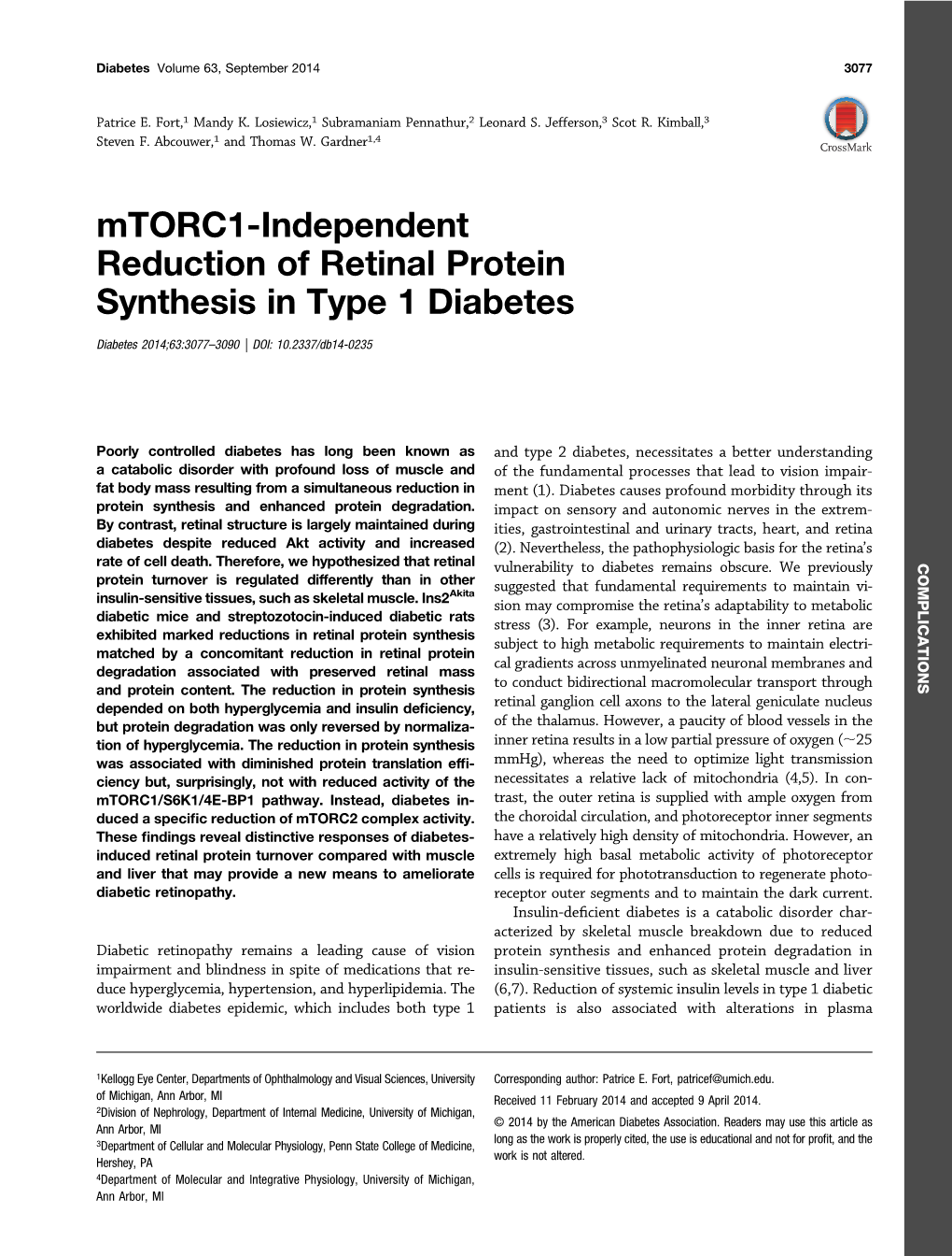 Mtorc1-Independent Reduction of Retinal Protein Synthesis in Type 1 Diabetes