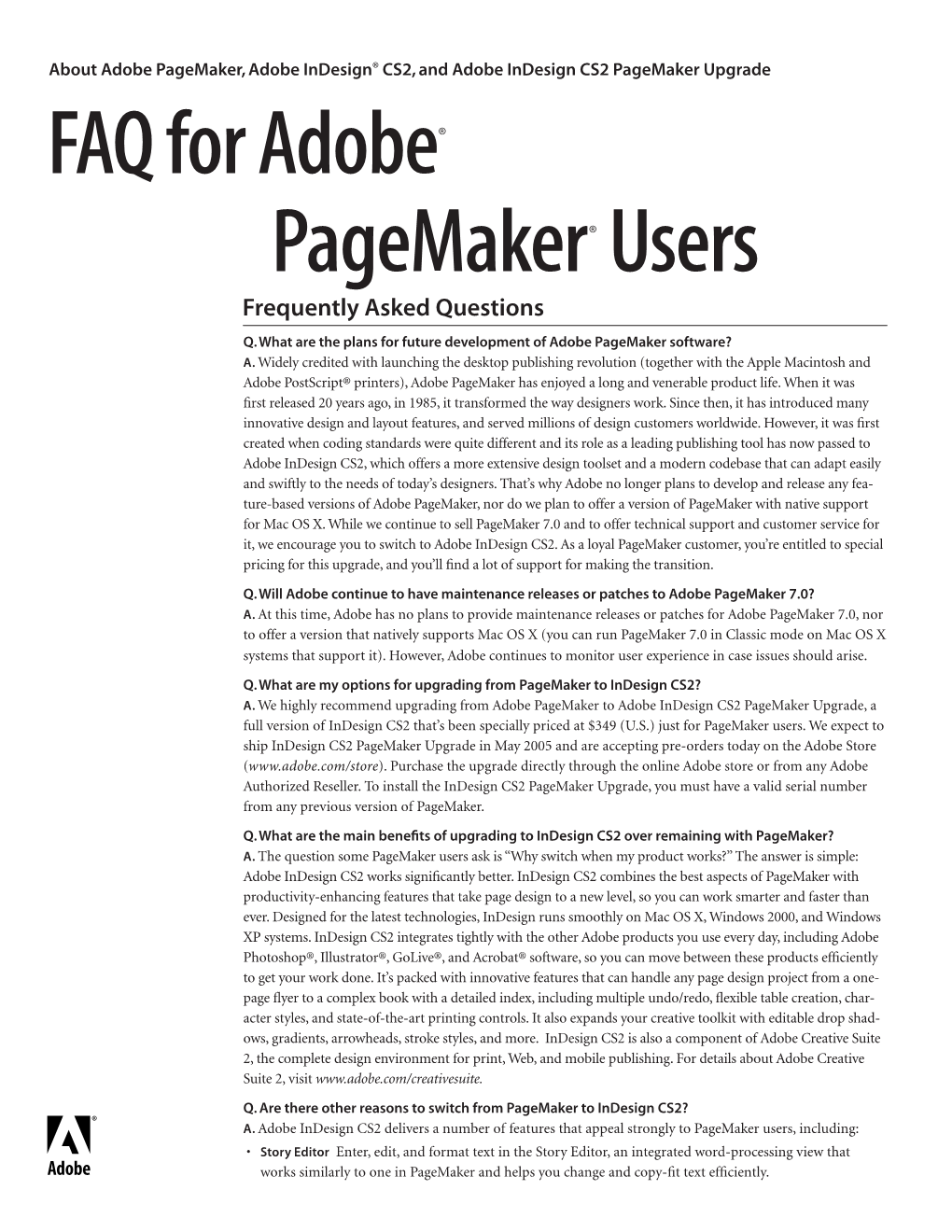 FAQ for Adobe Pagemaker Users