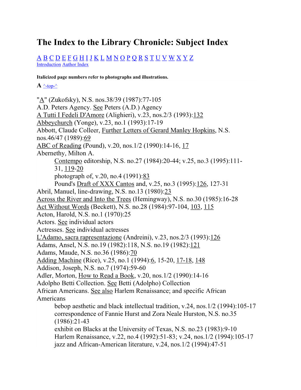 The Index to the Library Chronicle: Subject Index