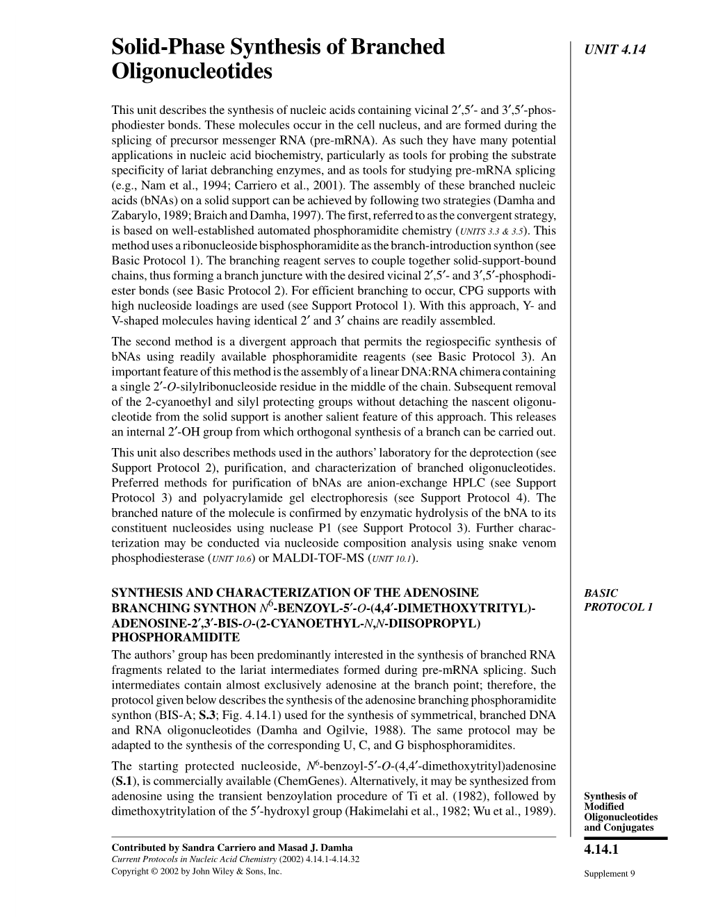 Solid&#X02010;Phase Synthesis of Branched Oligonucleotides