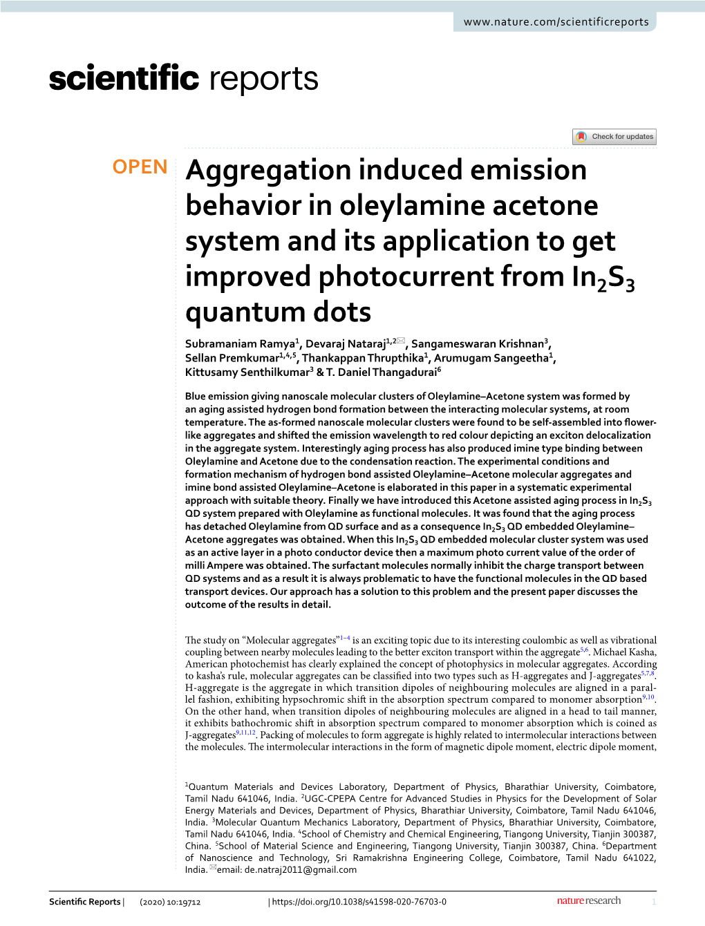 Aggregation Induced Emission Behavior in Oleylamine Acetone