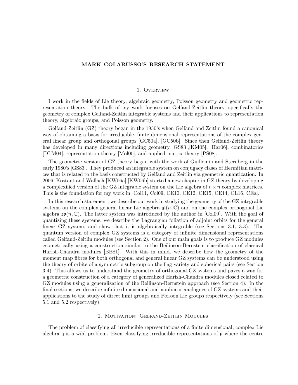 MARK COLARUSSO's RESEARCH STATEMENT 1. Overview I Work In