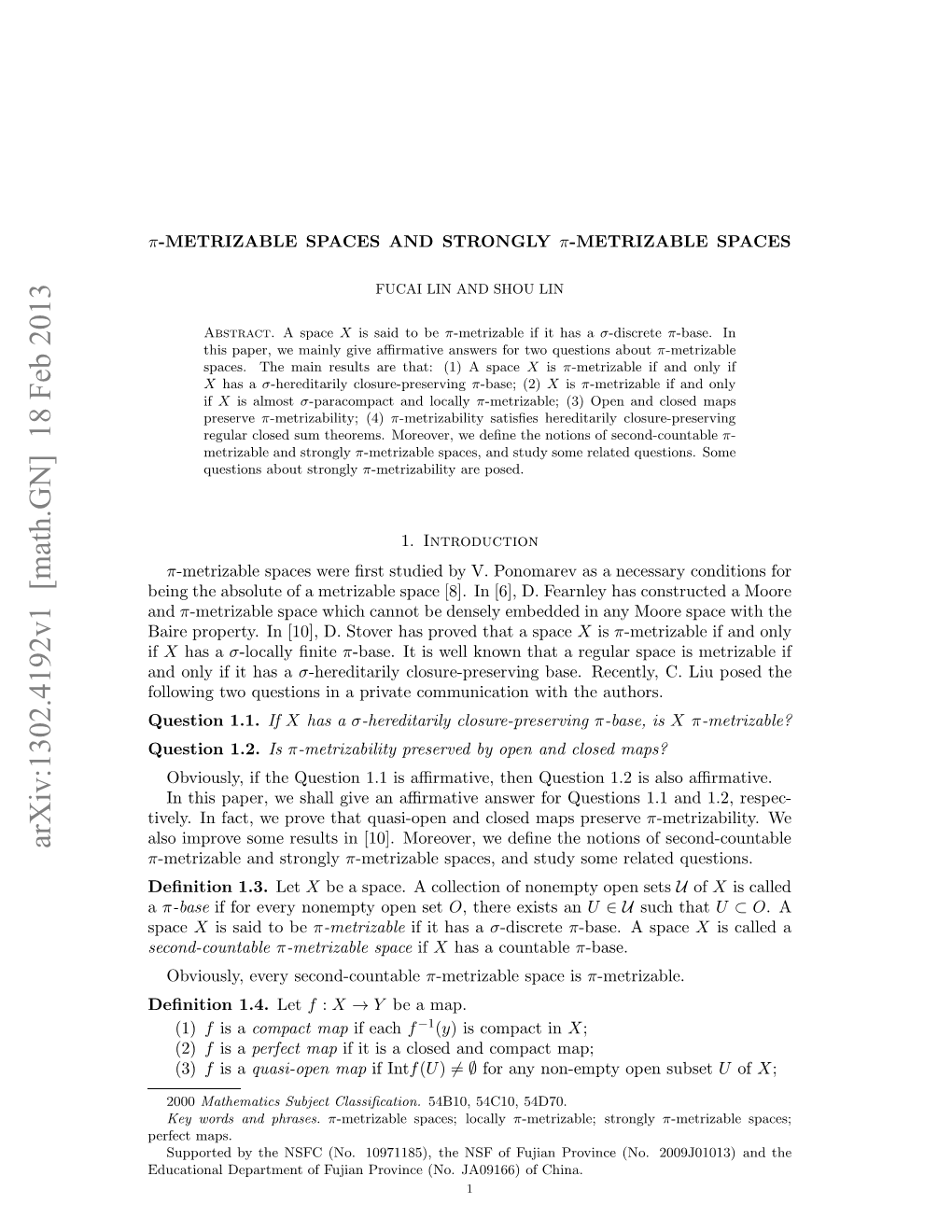 Arxiv:1302.4192V1 [Math.GN] 18 Feb 2013 a Ento 1.4