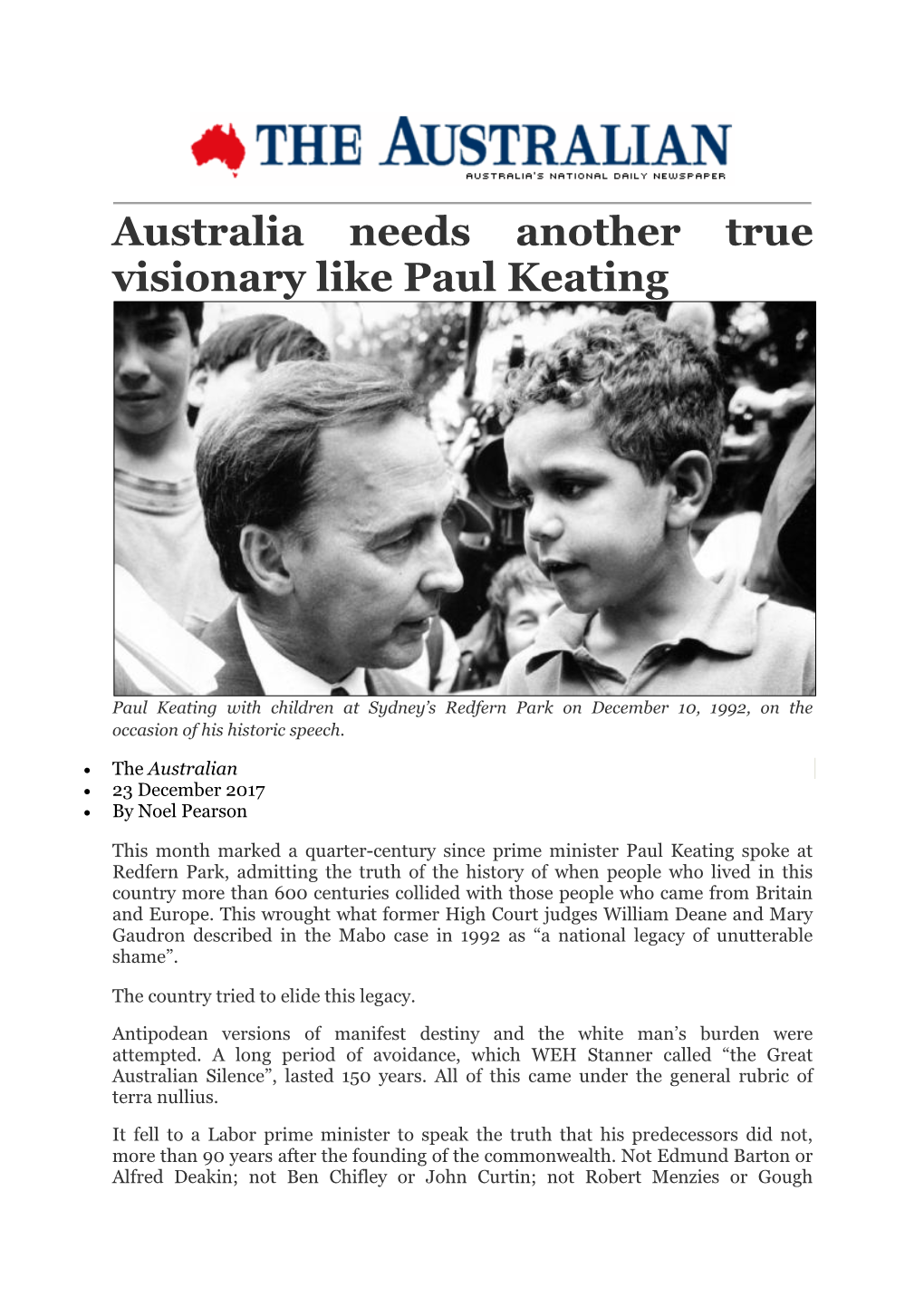 Australia Needs Another True Visionary Like Paul Keating