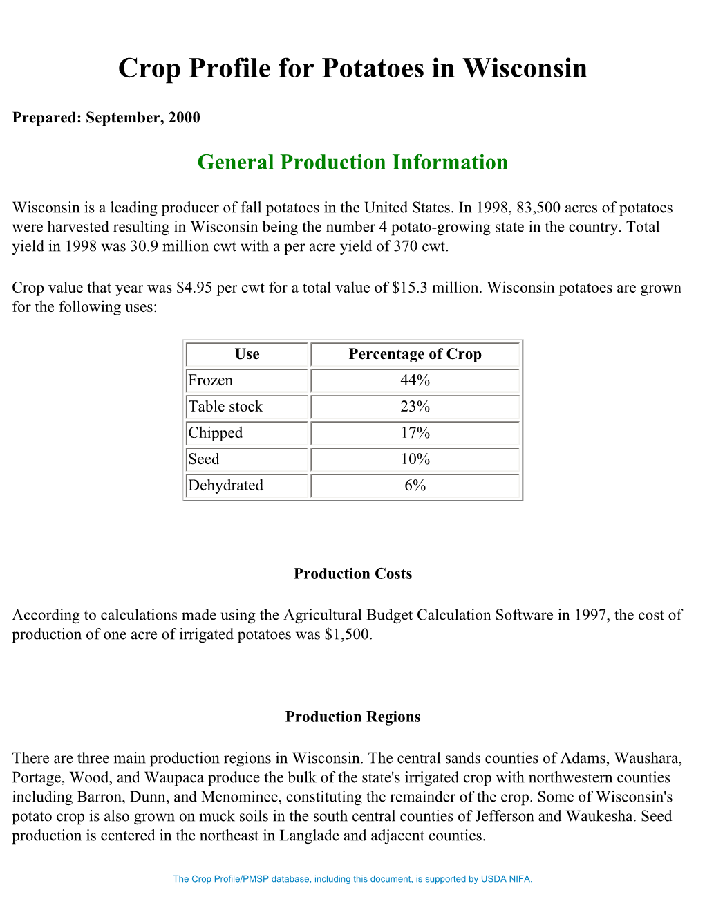 Crop Profile for Potatoes in Wisconsin