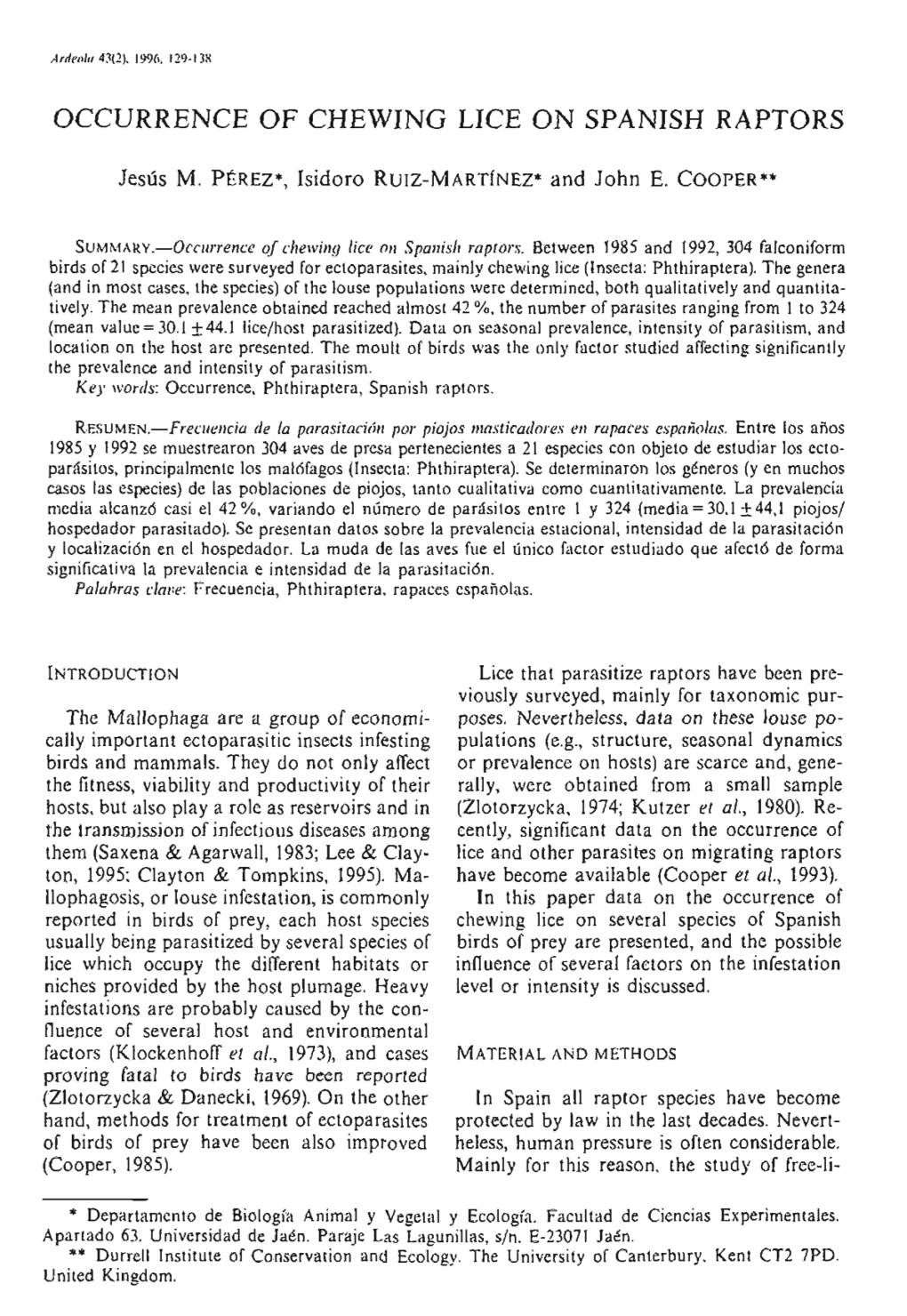 Occurrence of Chewing Lice on Spanish Raptors