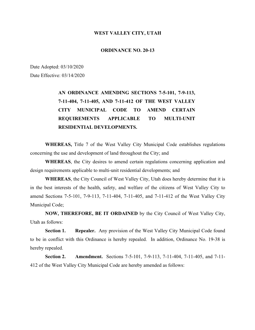 03/14/2020 an Ordinance Amending